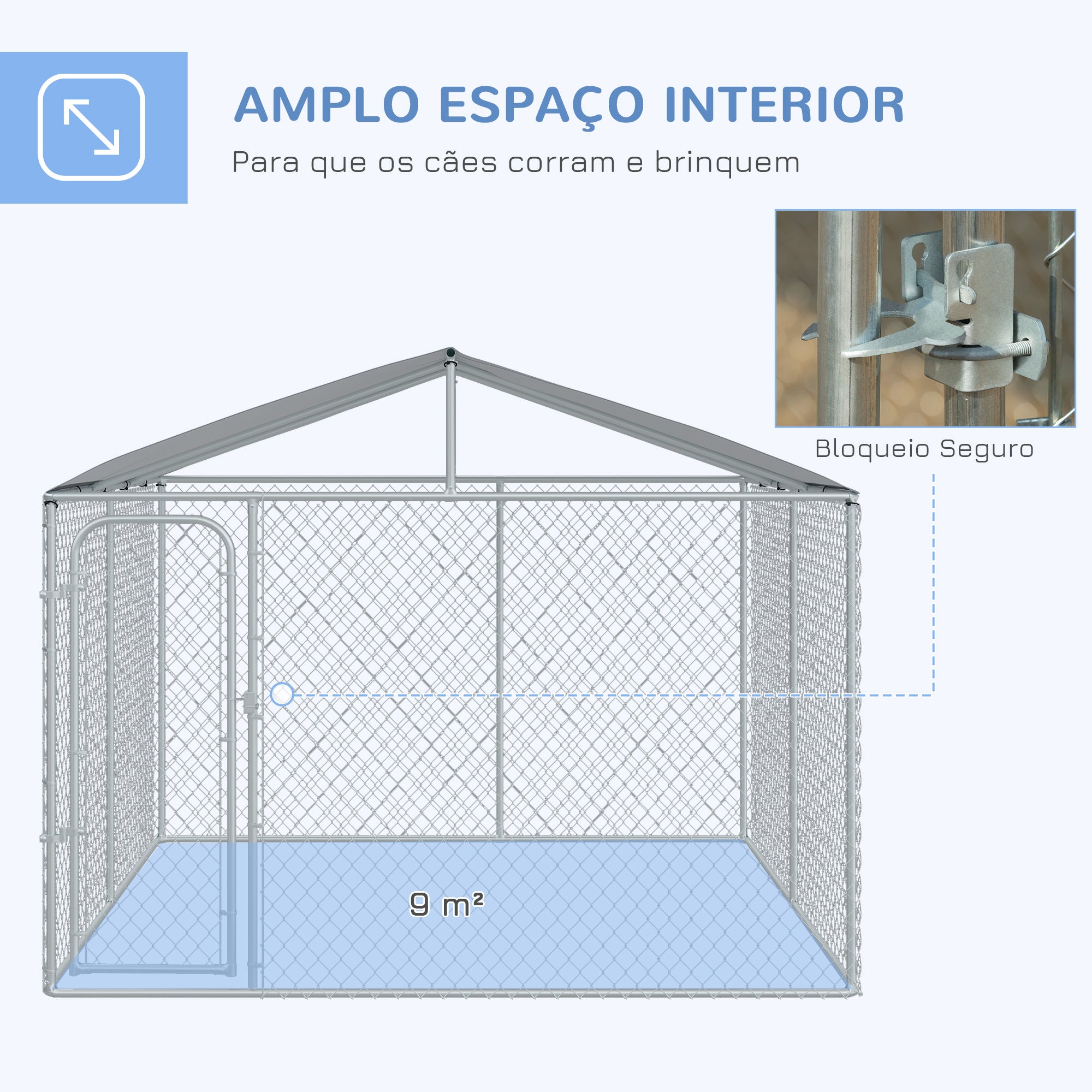 Canil de Exterior Prata 300x300x234 cm com Toldo - Espaçoso e Seguro