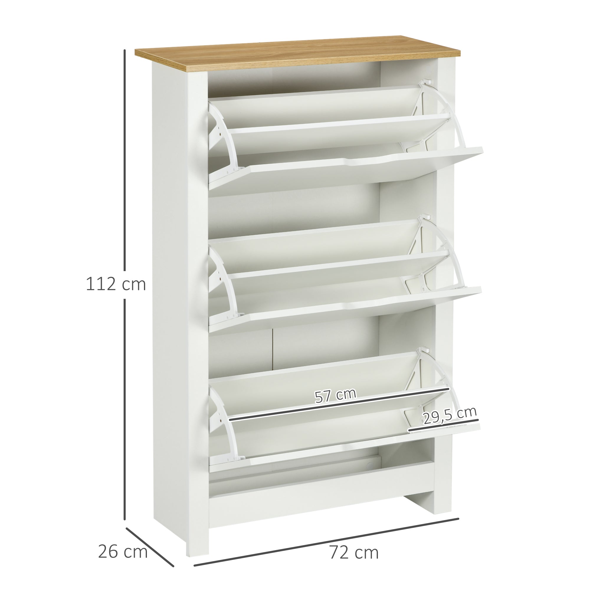 Sapateira Estreita Branca com 3 Gavetas Basculantes - 72x26x112 cm