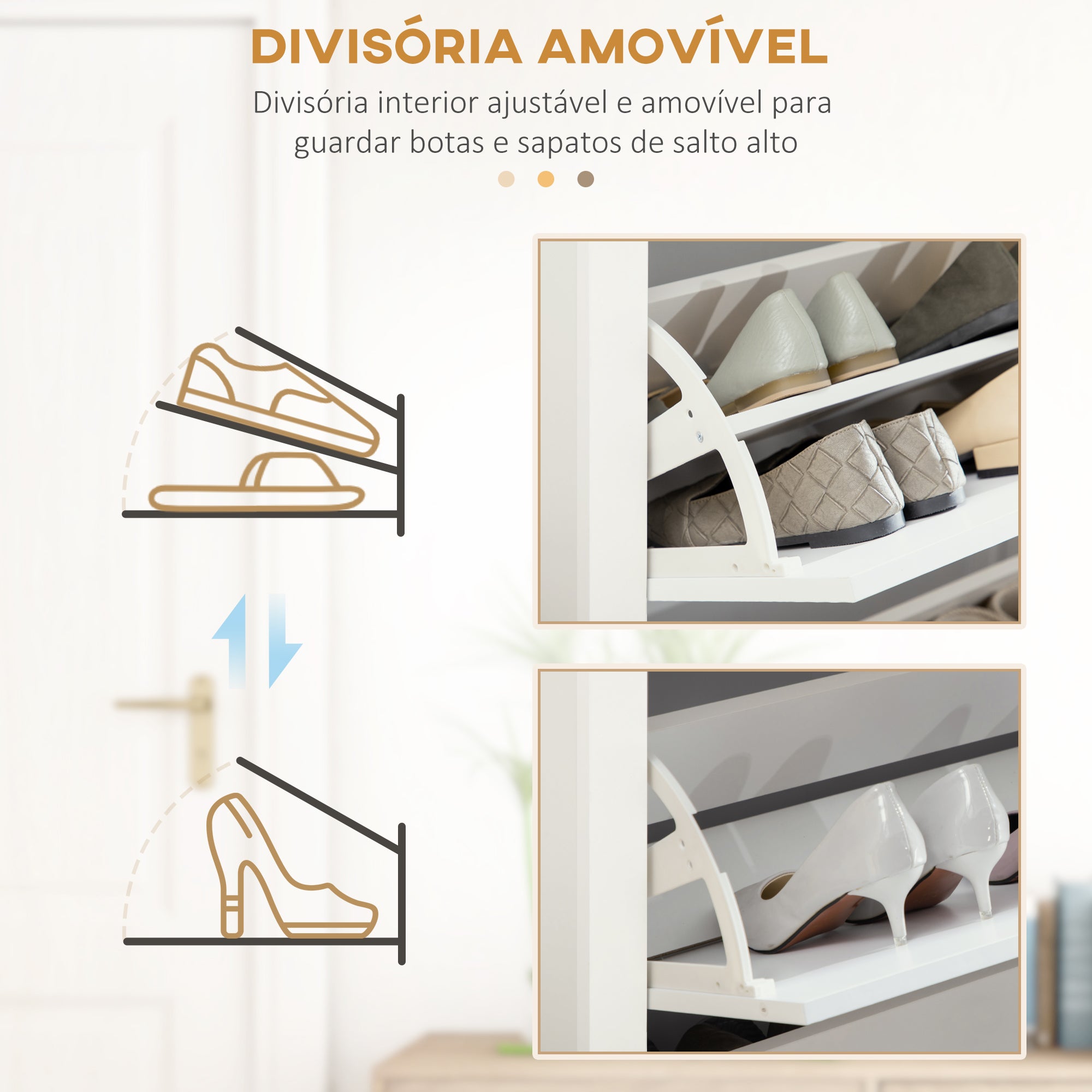 Sapateira Estreita Branca com 3 Gavetas Basculantes - 72x26x112 cm