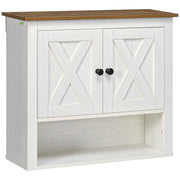 Armário de Parede Casa de Banho Estilo Campestre Branco e Madeira 60x19,5x52,5 cm