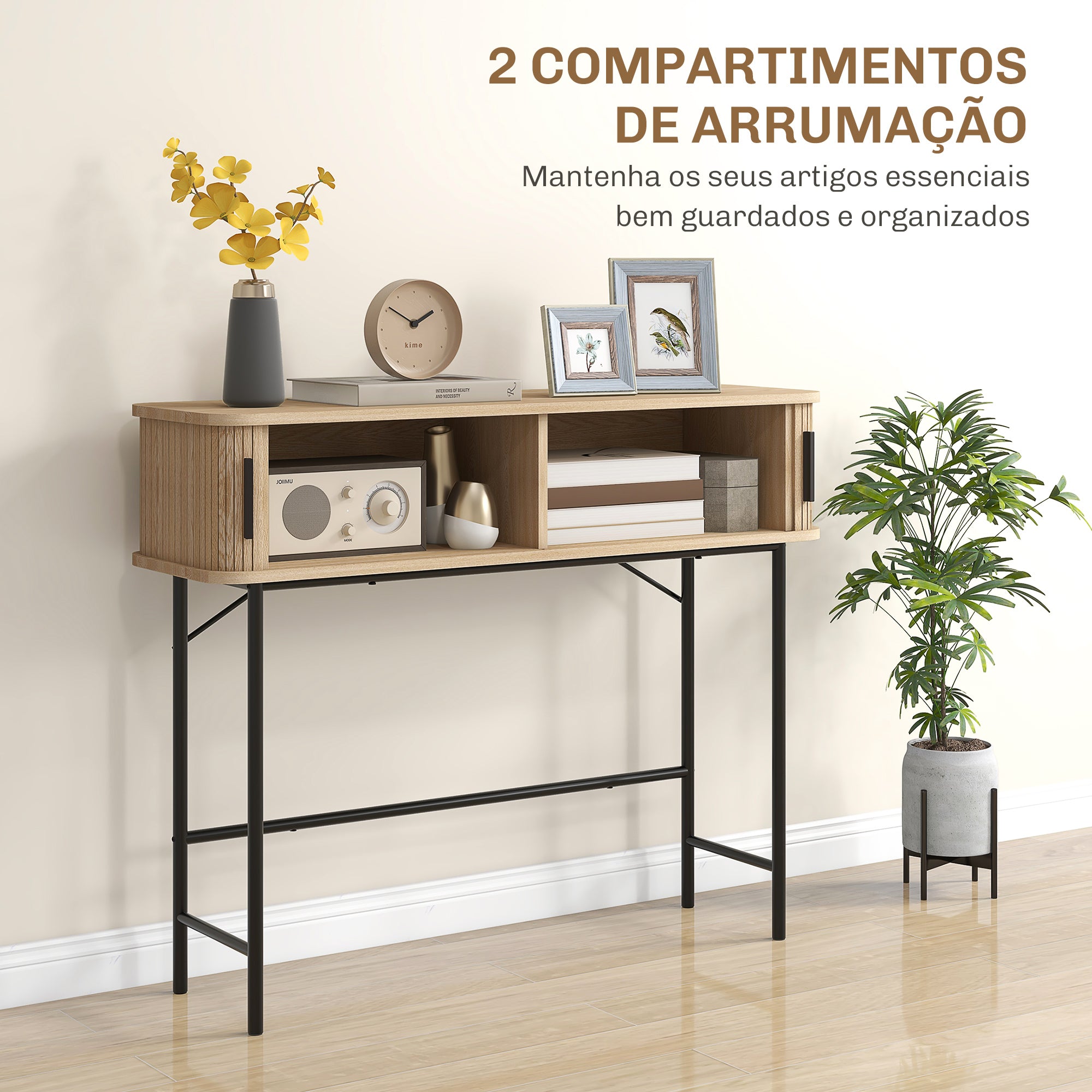 Mesa Consola Vintage Entrada 100x30x80 cm Carvalho e Preto