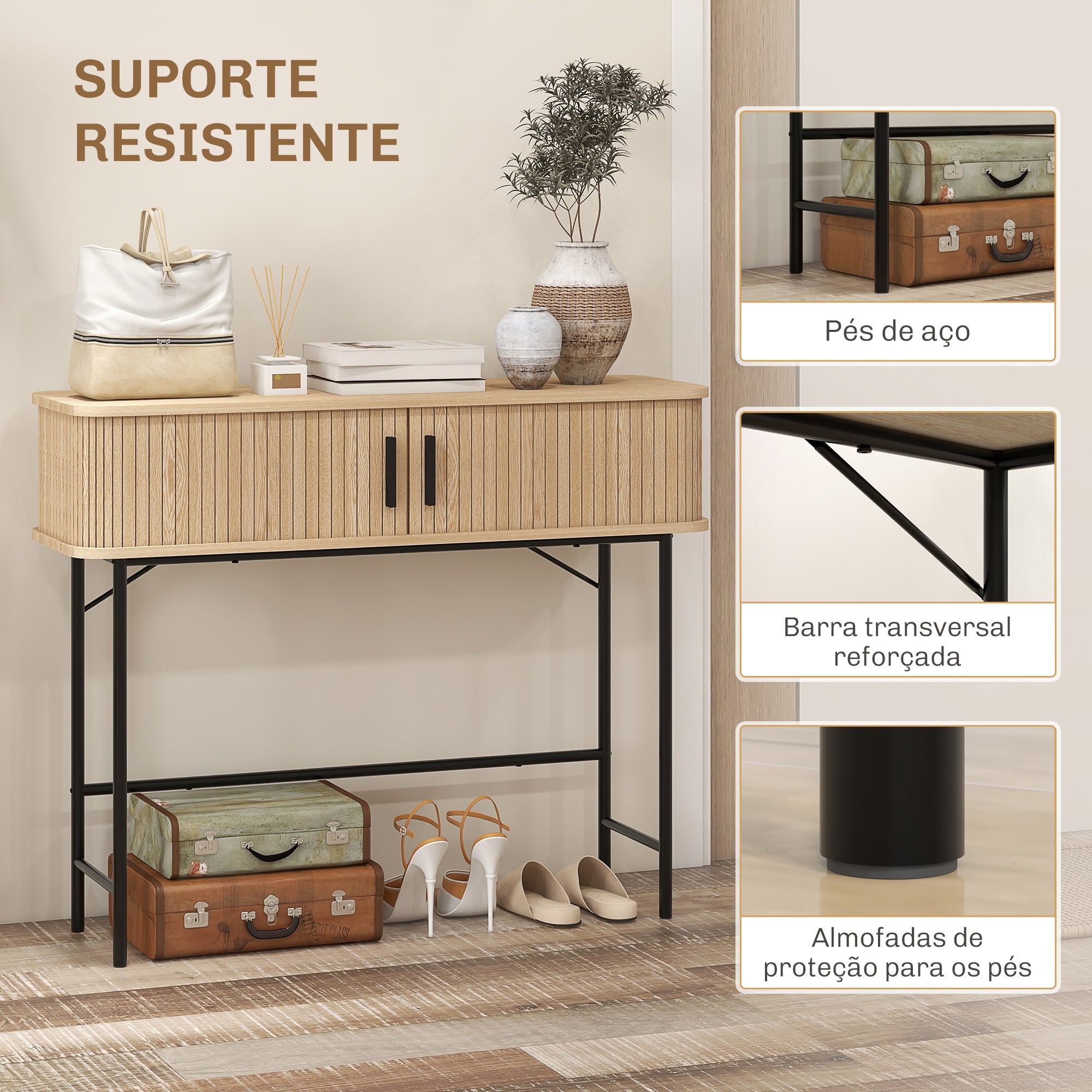 Mesa Consola Vintage Entrada 100x30x80 cm Carvalho e Preto