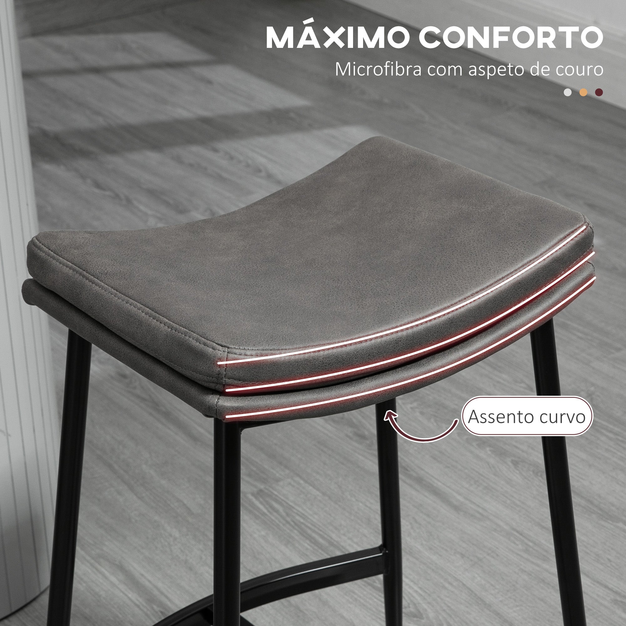 Conjunto de 2 Bancos Altos de Cozinha – 48,5x38,5x68,5 cm – Cinza – Microfibra, Aço