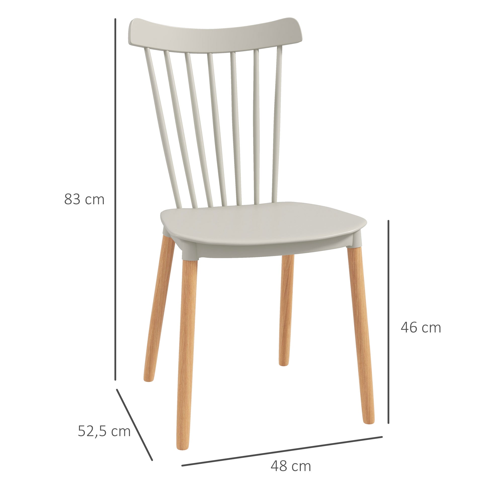 Conjunto de 4 Cadeiras – 43x52,5x83 cm – Cinza Claro – Polipropileno e Madeira de Faia