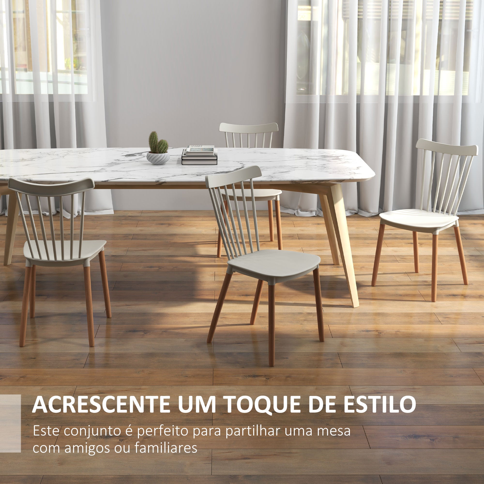 Conjunto de 4 Cadeiras – 43x52,5x83 cm – Cinza Claro – Polipropileno e Madeira de Faia