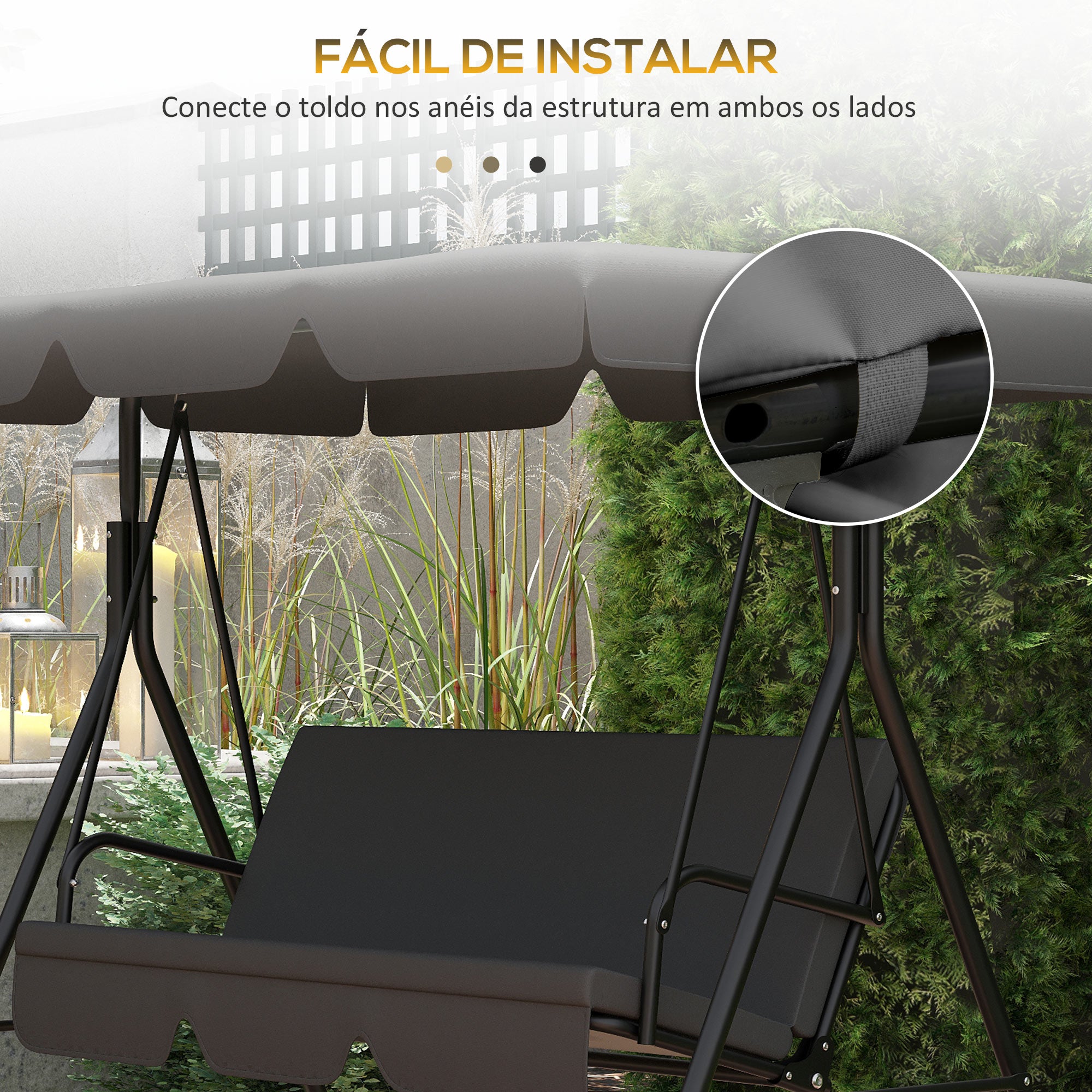 Toldo de Substituição para Baloiços de 3 Lugares 156x117x15 cm - Cinzento
