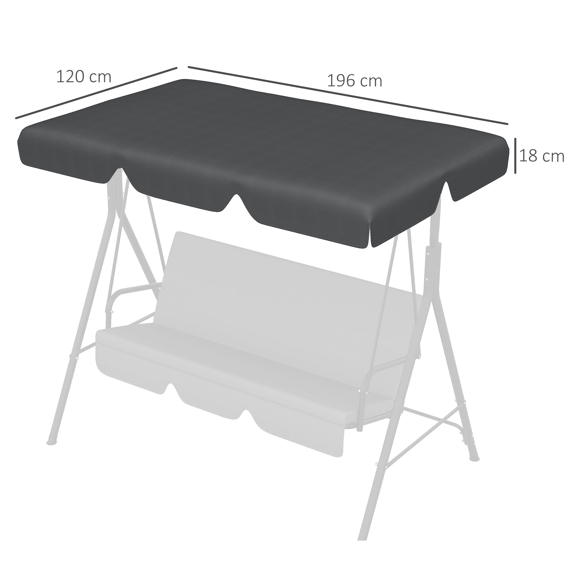 Toldo de Substituição para Baloiços de 3 Lugares 156x117x15 cm - Cinzento