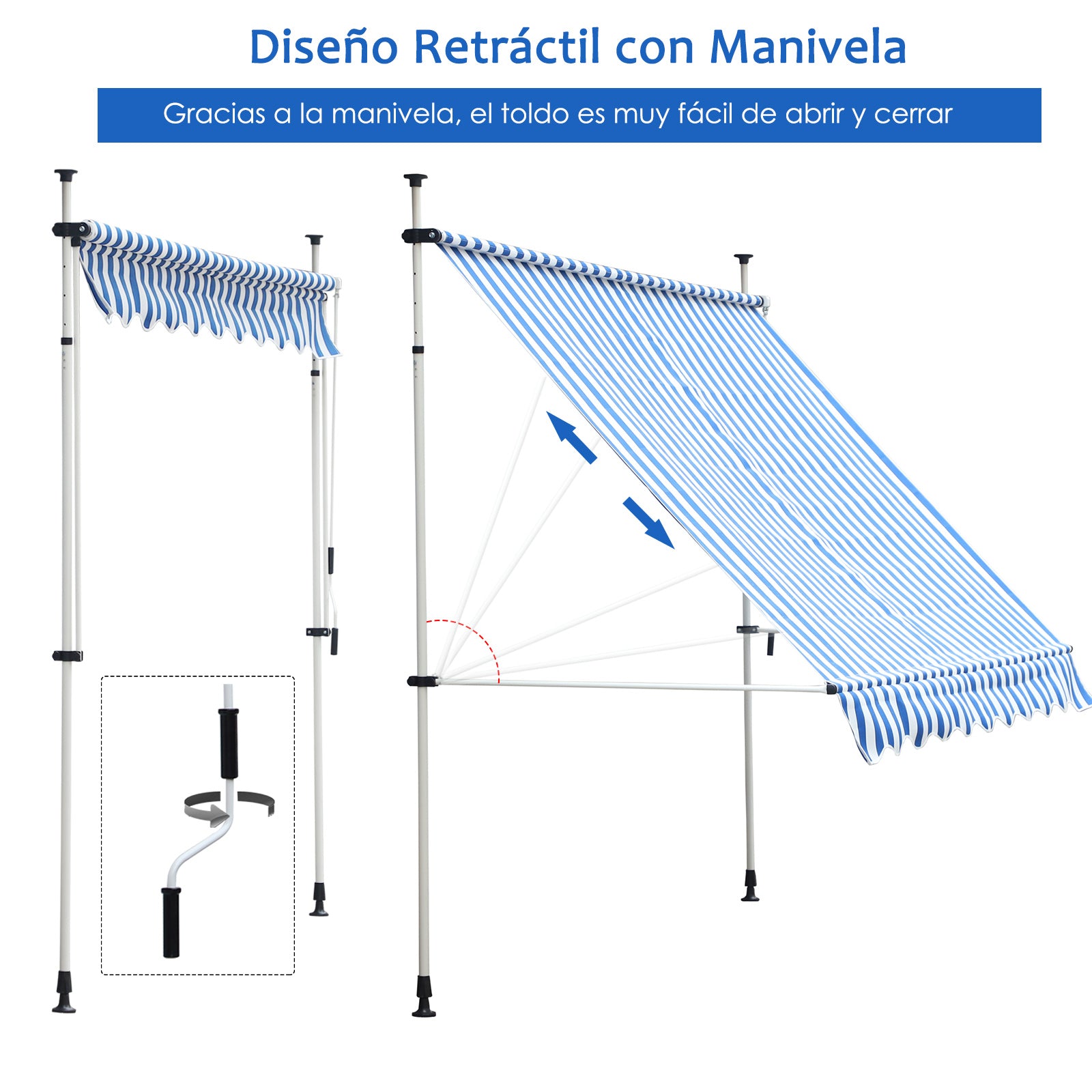 Toldo Dobrável de Janela 197x250x200-300cm Azul e Branco