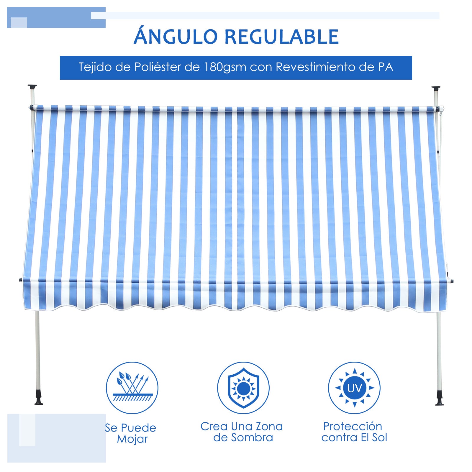Toldo Dobrável de Janela 197x250x200-300cm Azul e Branco