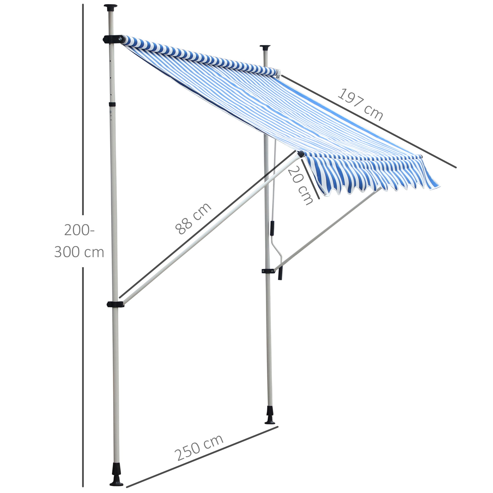 Toldo Dobrável de Janela 197x250x200-300cm Azul e Branco