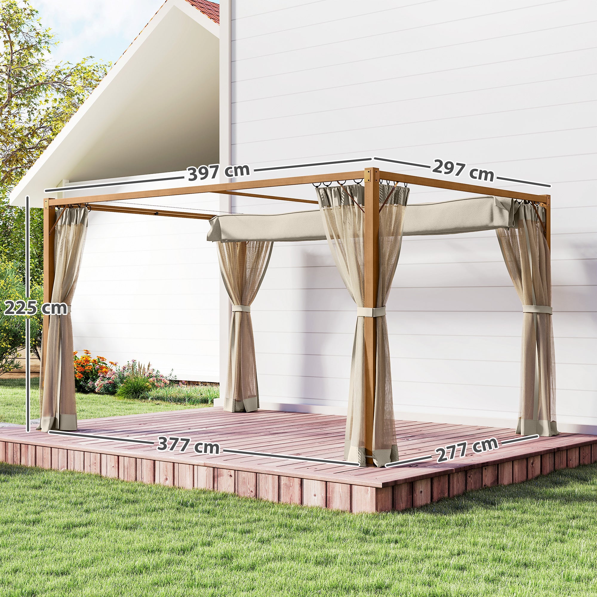 Pérgola de Jardim Retrátil 397x297x225 cm Cor de Madeira Natural