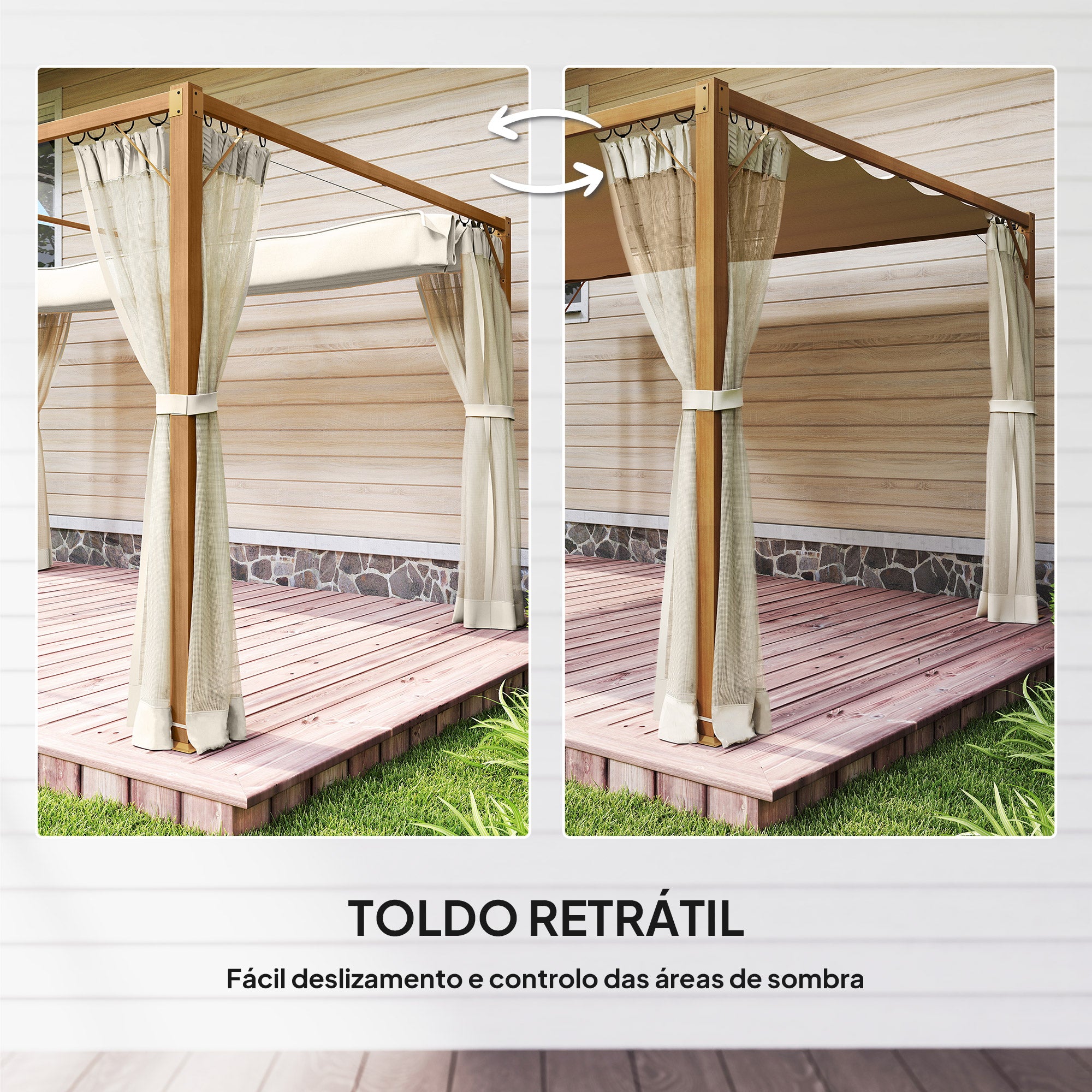 Pérgola de Jardim Retrátil 397x297x225 cm Cor de Madeira Natural