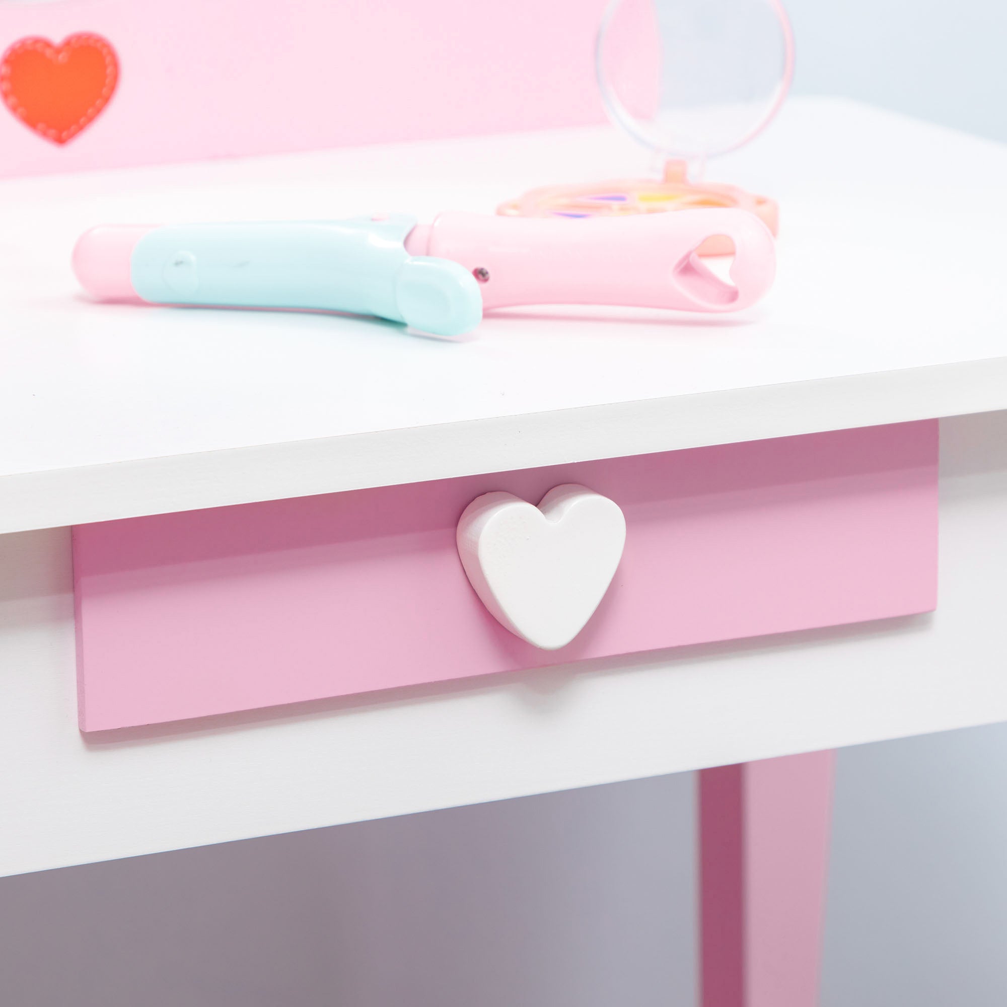 Toucador Infantil com Banco e Espelho 50x36,5x89,5cm - Cor Rosa