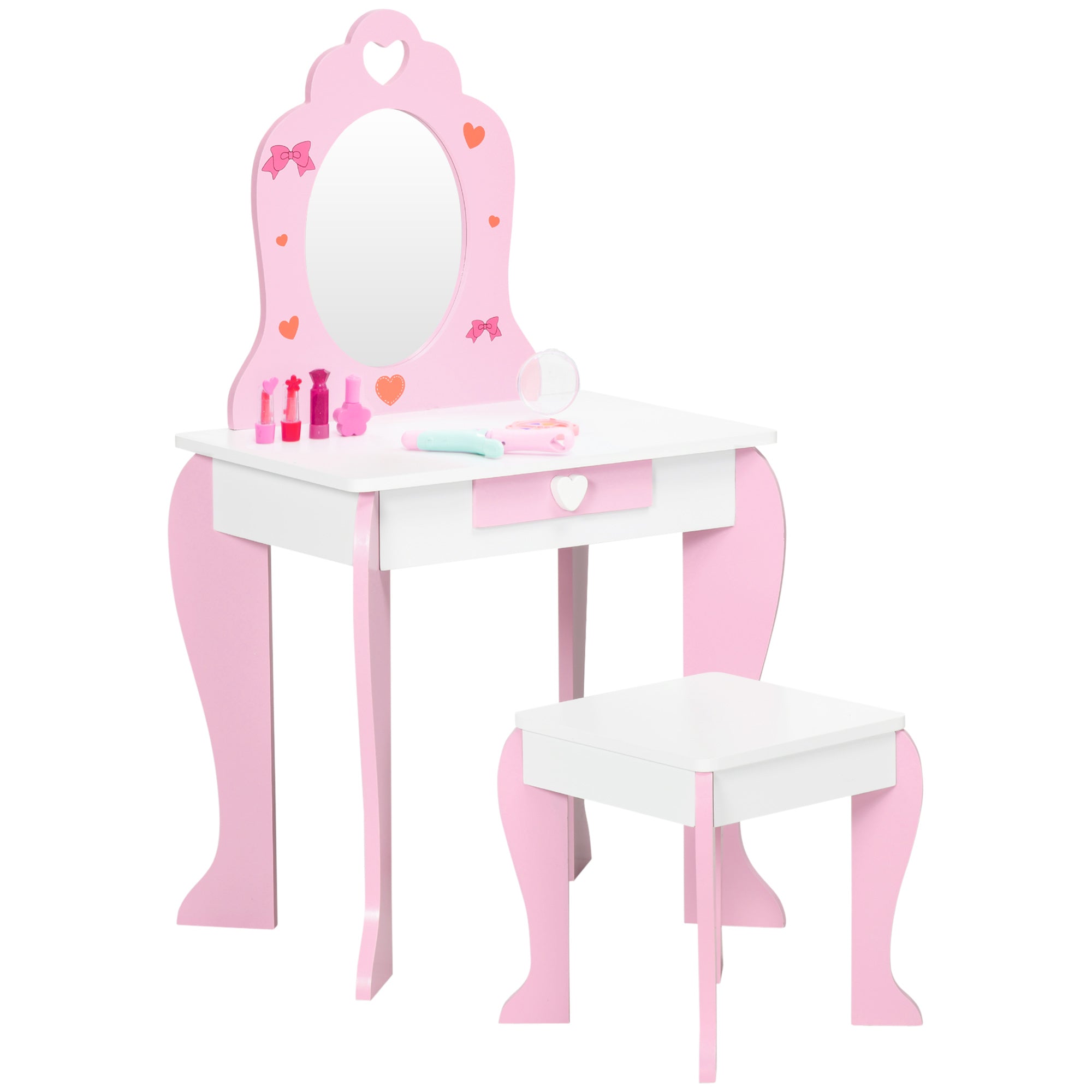 Toucador Infantil com Banco e Espelho 50x36,5x89,5cm - Cor Rosa