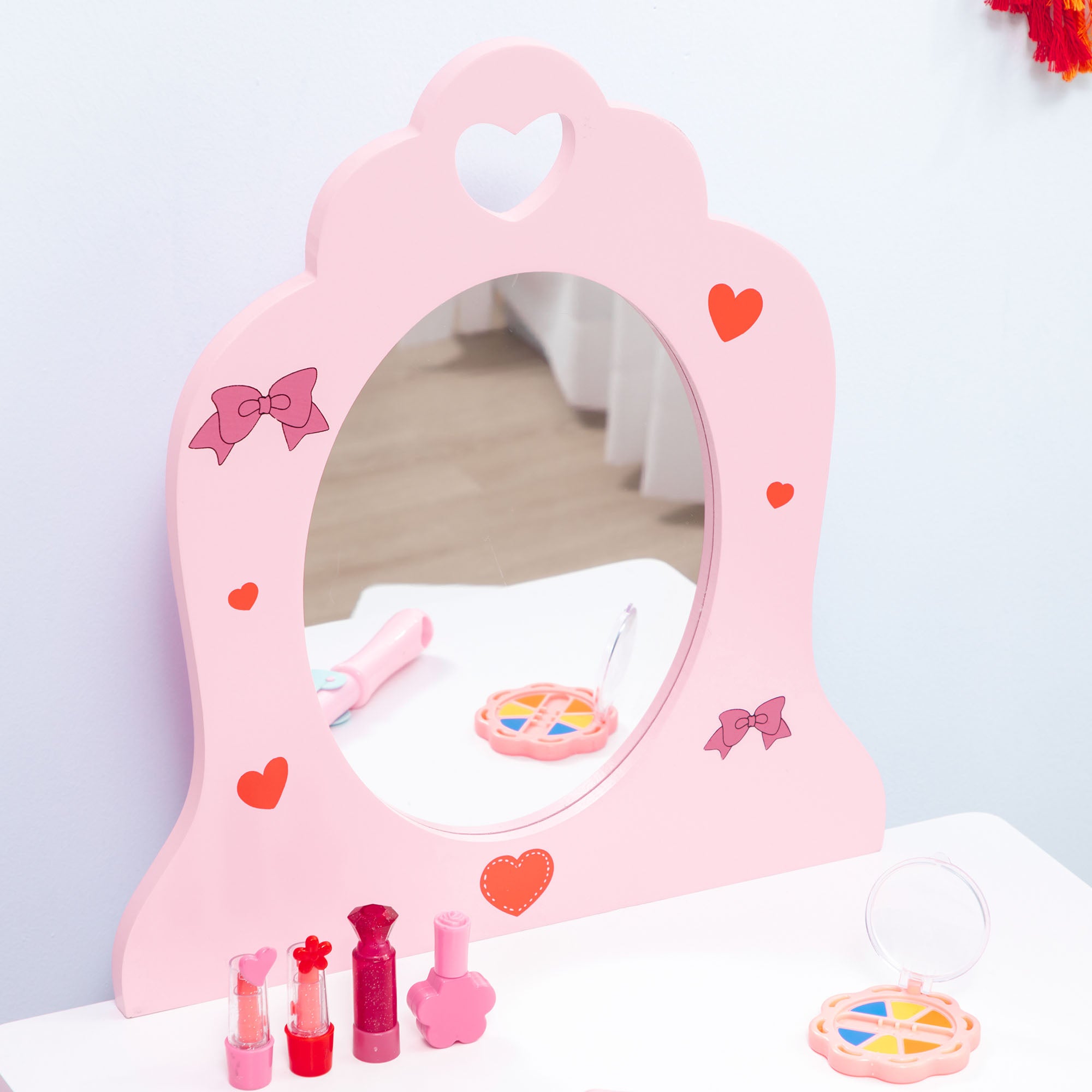 Toucador Infantil com Banco e Espelho 50x36,5x89,5cm - Cor Rosa