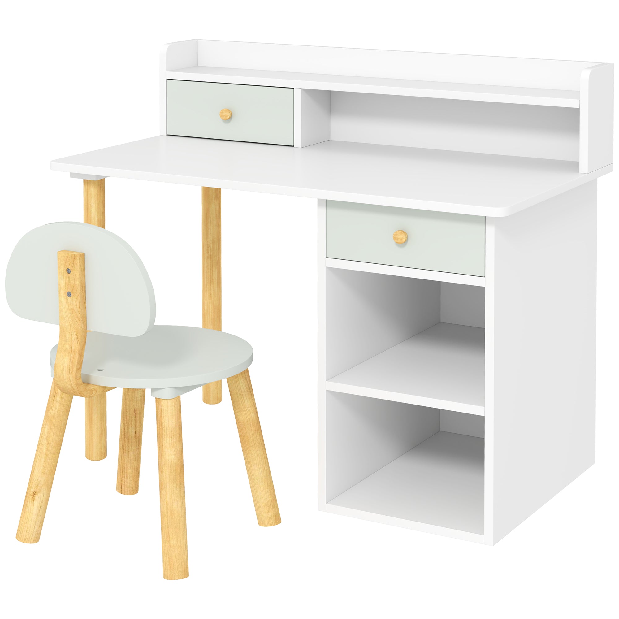 Conjunto Secretária e Cadeira Infantil 85x48x73 cm Branco e Verde
