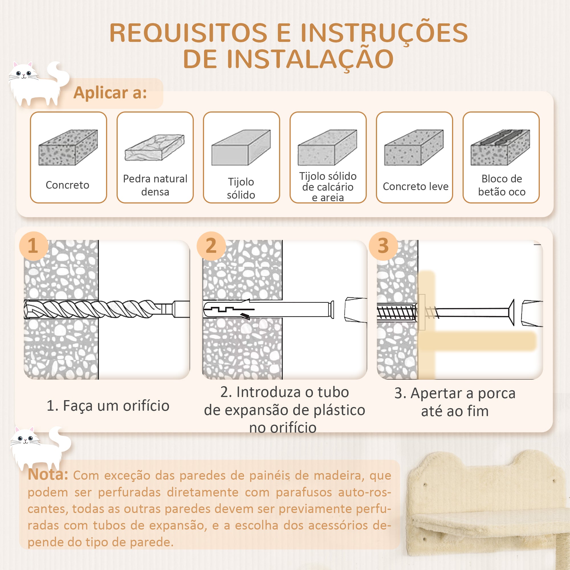 Prateleiras de Escalada para Gatos - 40x28x73 cm - Bege