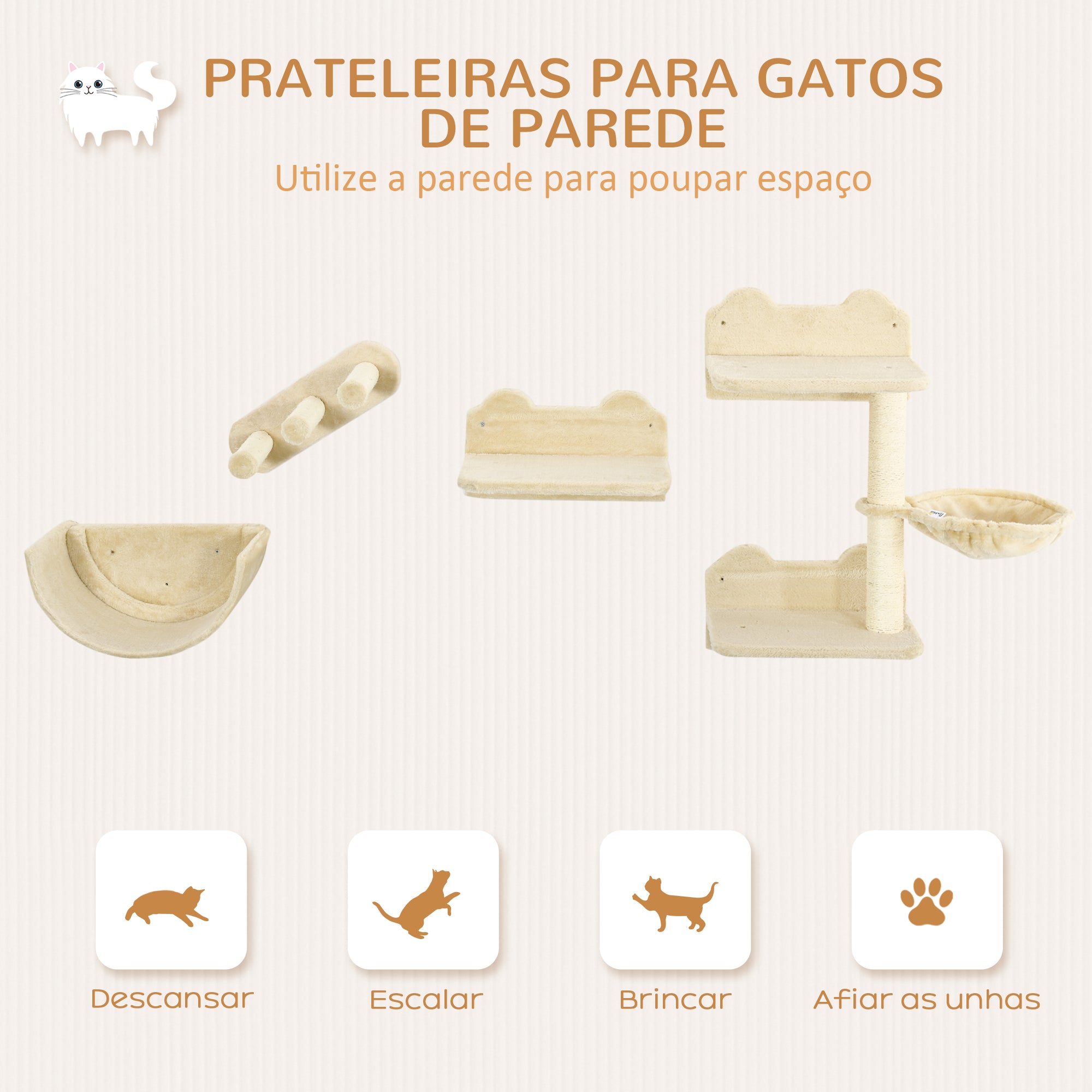 Prateleiras de Escalada para Gatos - 40x28x73 cm - Bege
