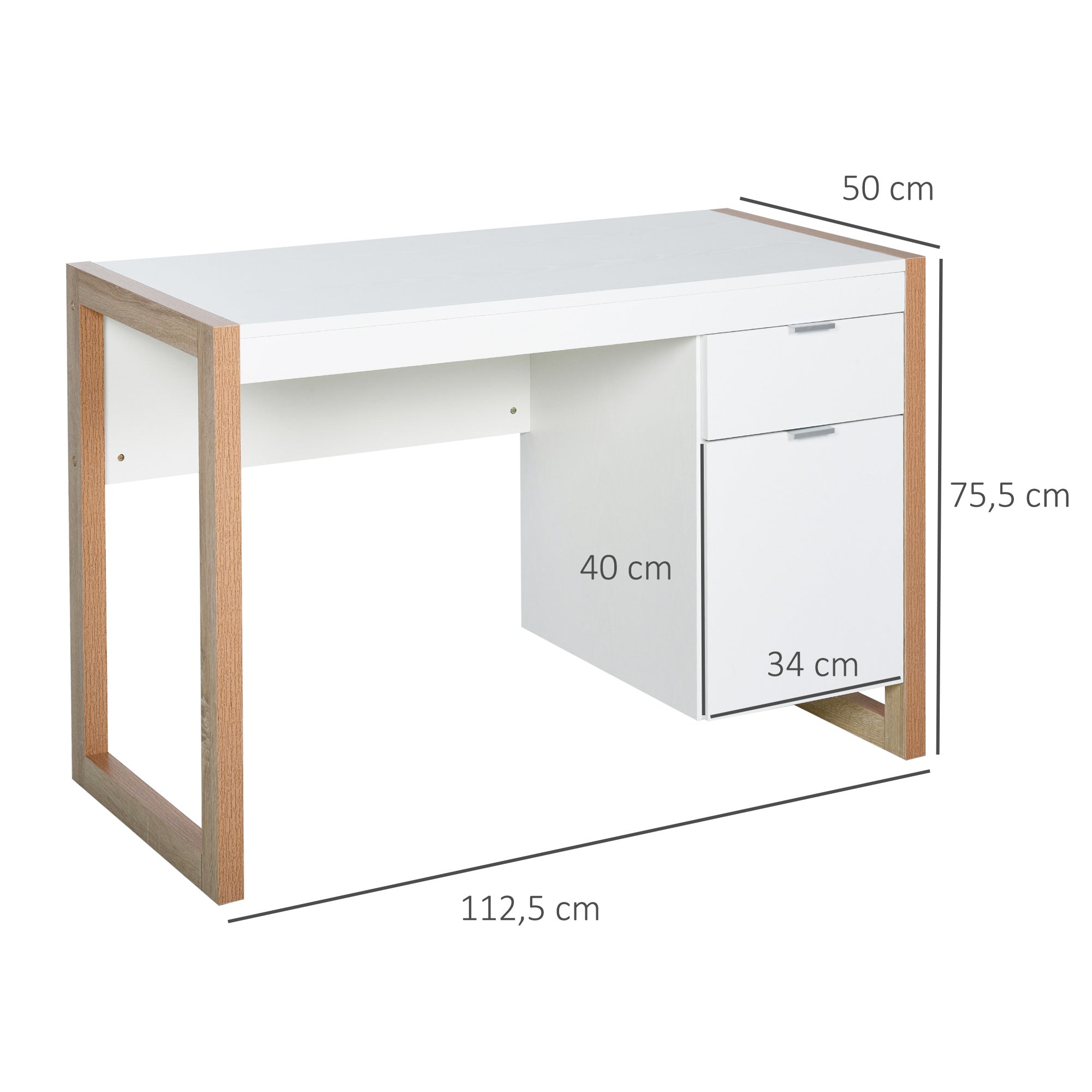 Secretária Espaçosa 112,5x50x75,5cm Branco e Madeira