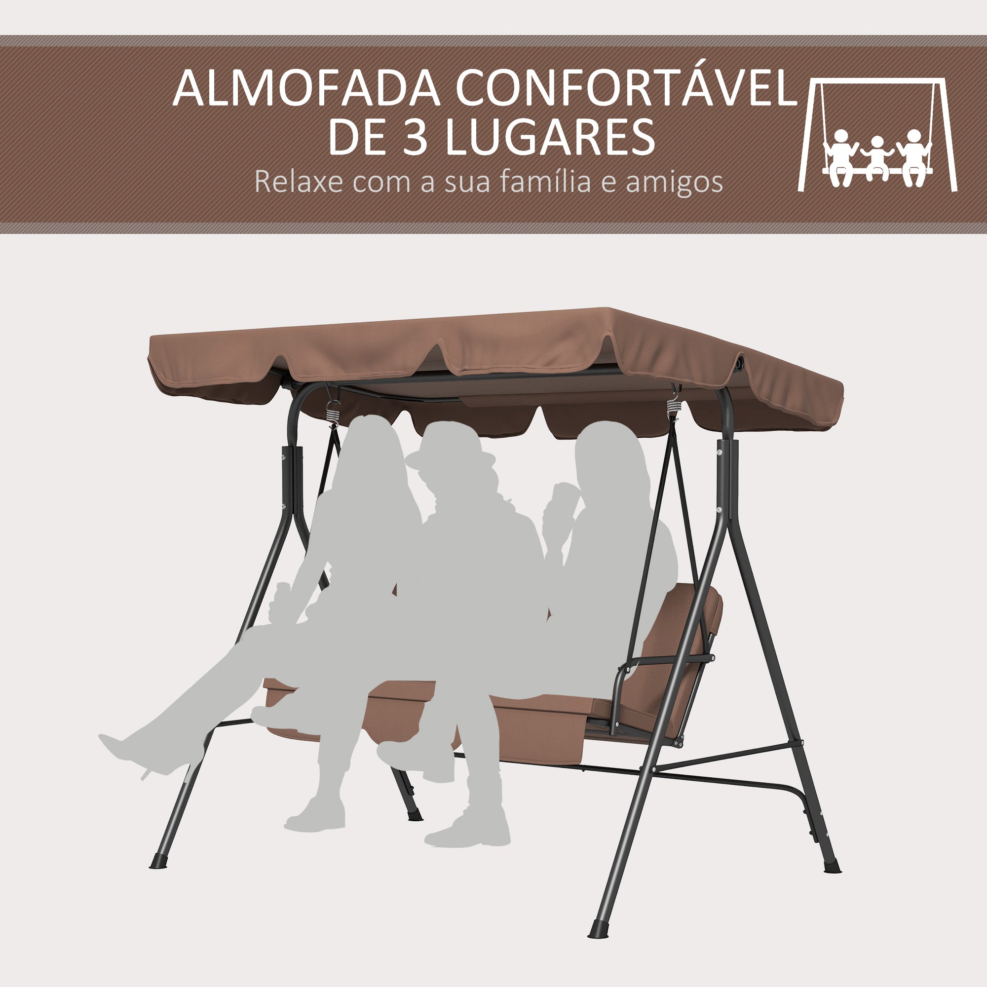 Baloiço de Jardim 3 Lugares Marrom 172x110x153 cm