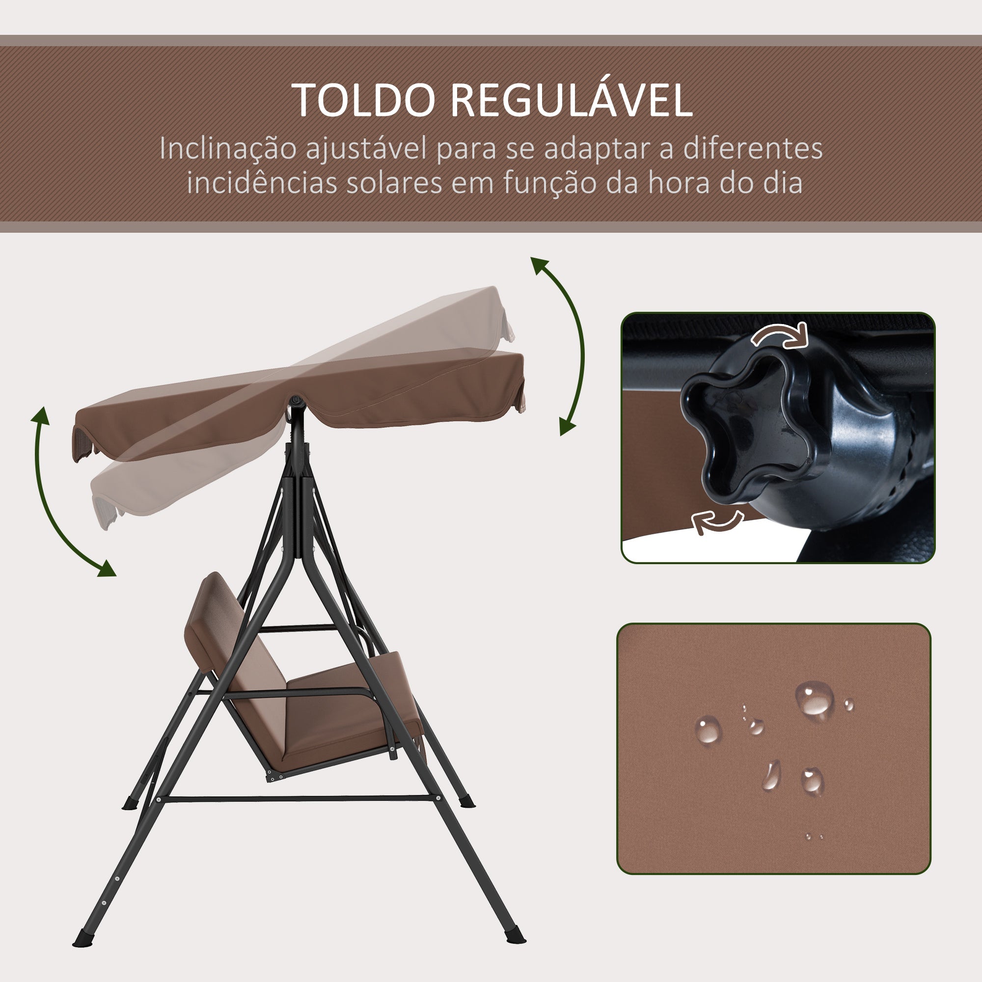 Baloiço de Jardim 3 Lugares Marrom 172x110x153 cm