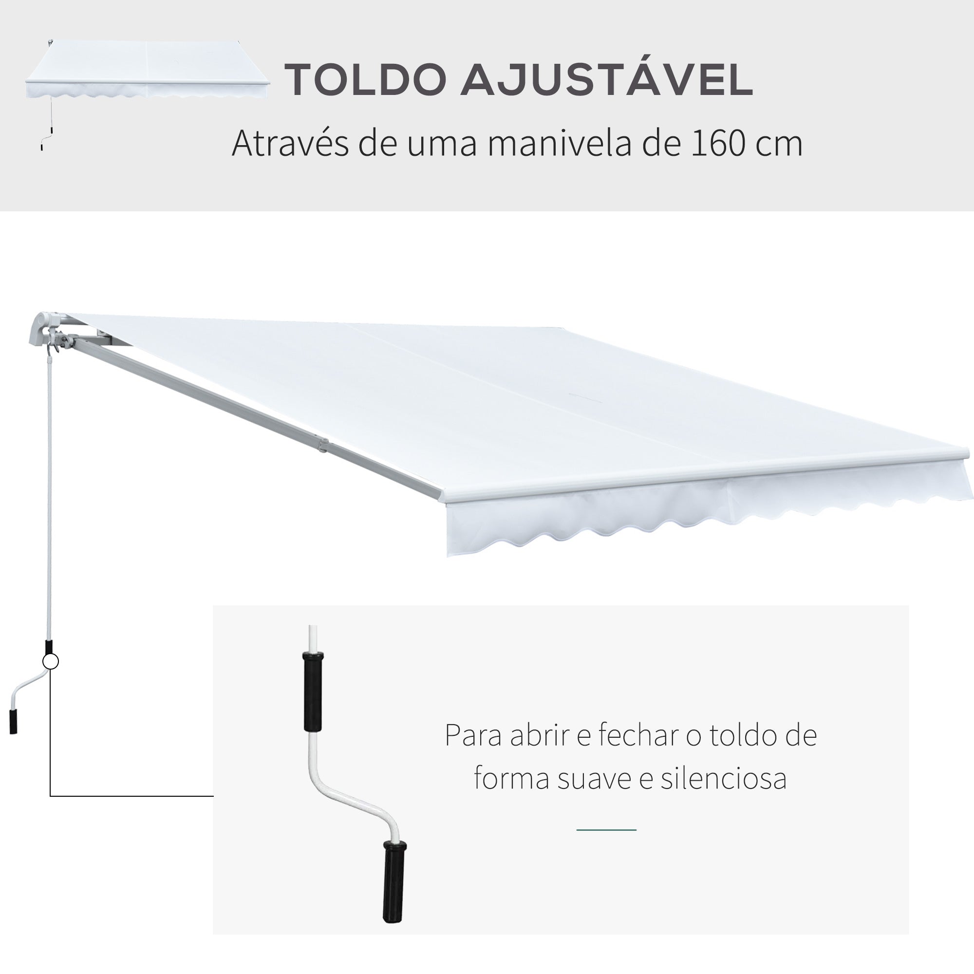 Toldo Manual Dobrável de Alumínio para Varanda 300x250 cm - Branco