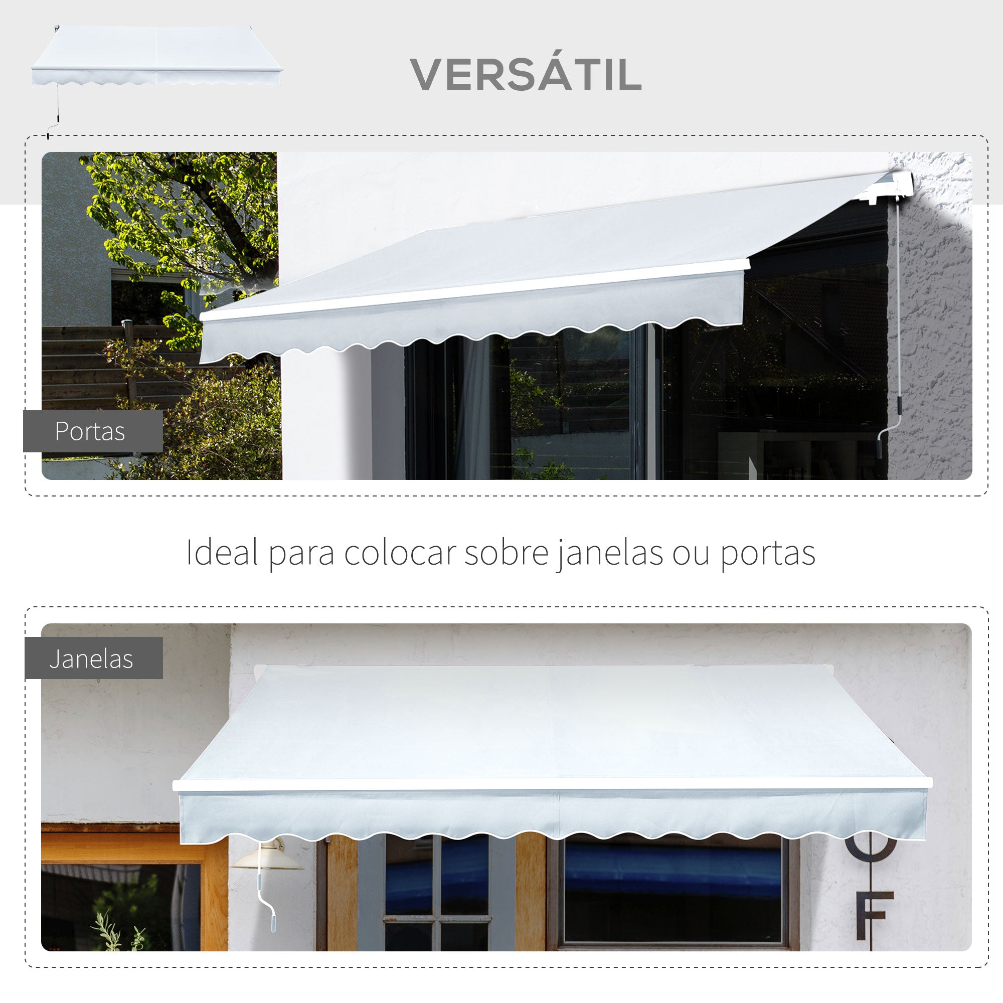 Toldo Manual Dobrável de Alumínio para Varanda 300x250 cm - Branco