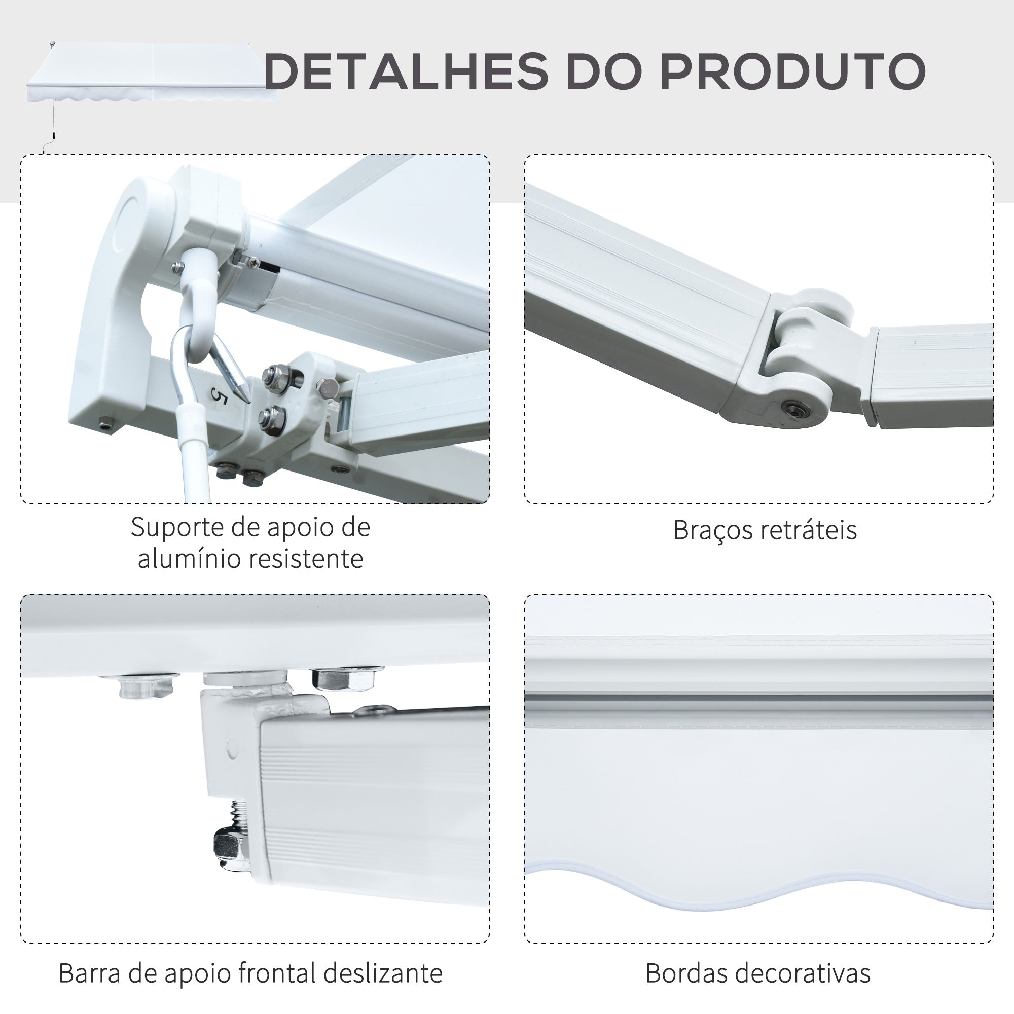 Toldo Manual Dobrável de Alumínio para Varanda 300x250 cm - Branco