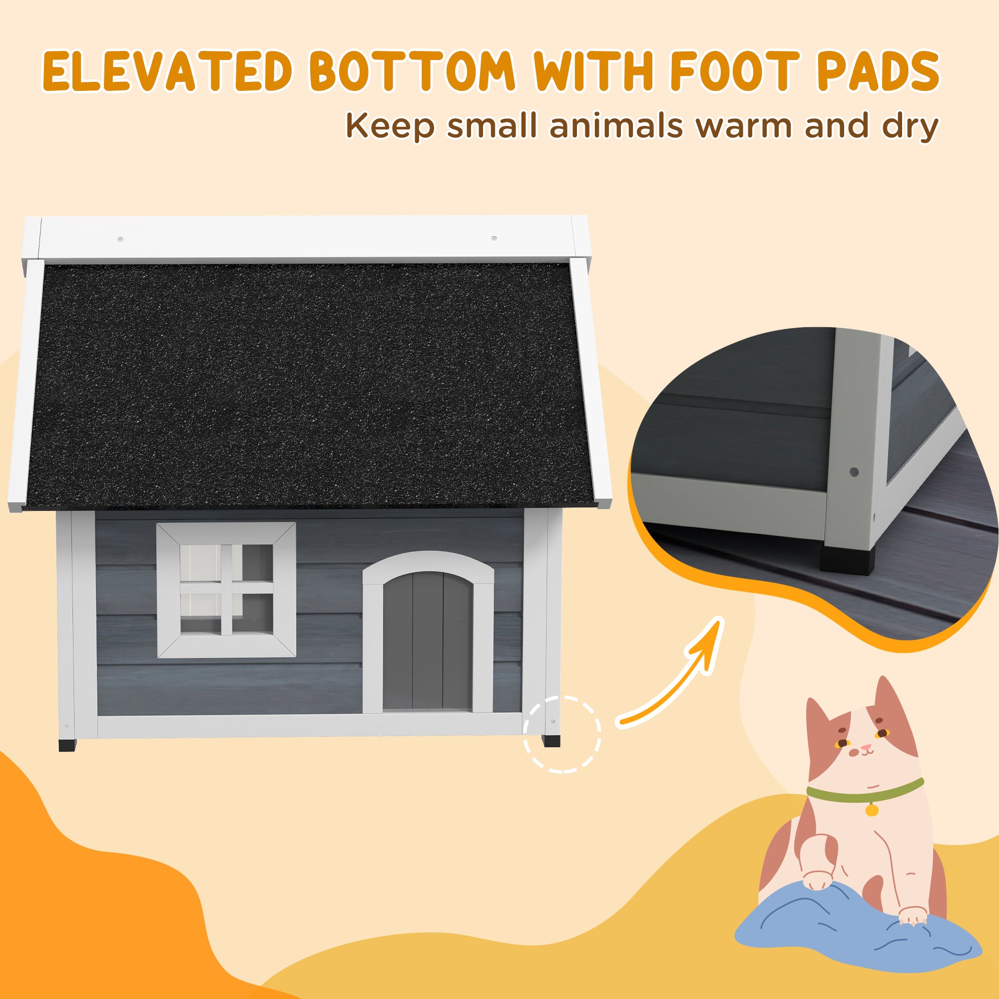 Casa para Gatos de Madeira com Telhado Asfáltico 77x57,5x68 cm - Cinzento
