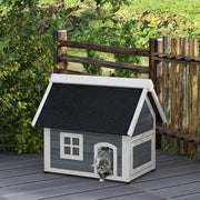 Casa para Gatos de Madeira com Telhado Asfáltico 77x57,5x68 cm - Cinzento