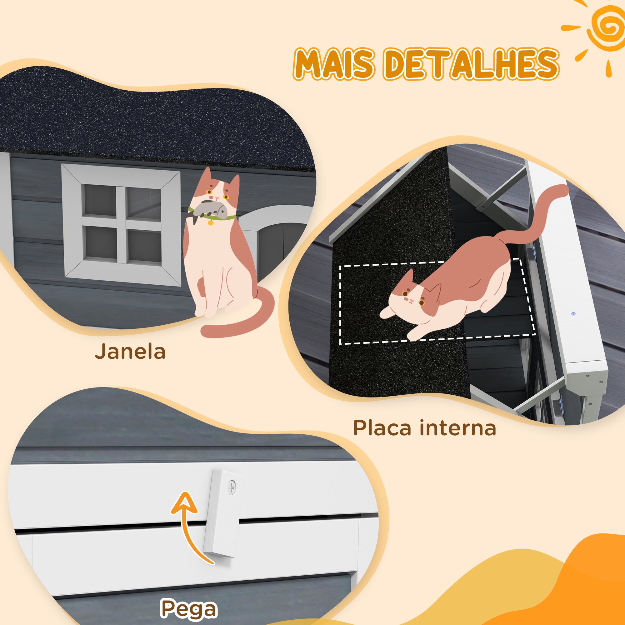 Casa para Gatos de Madeira com Telhado Asfáltico 77x57,5x68 cm - Cinzento