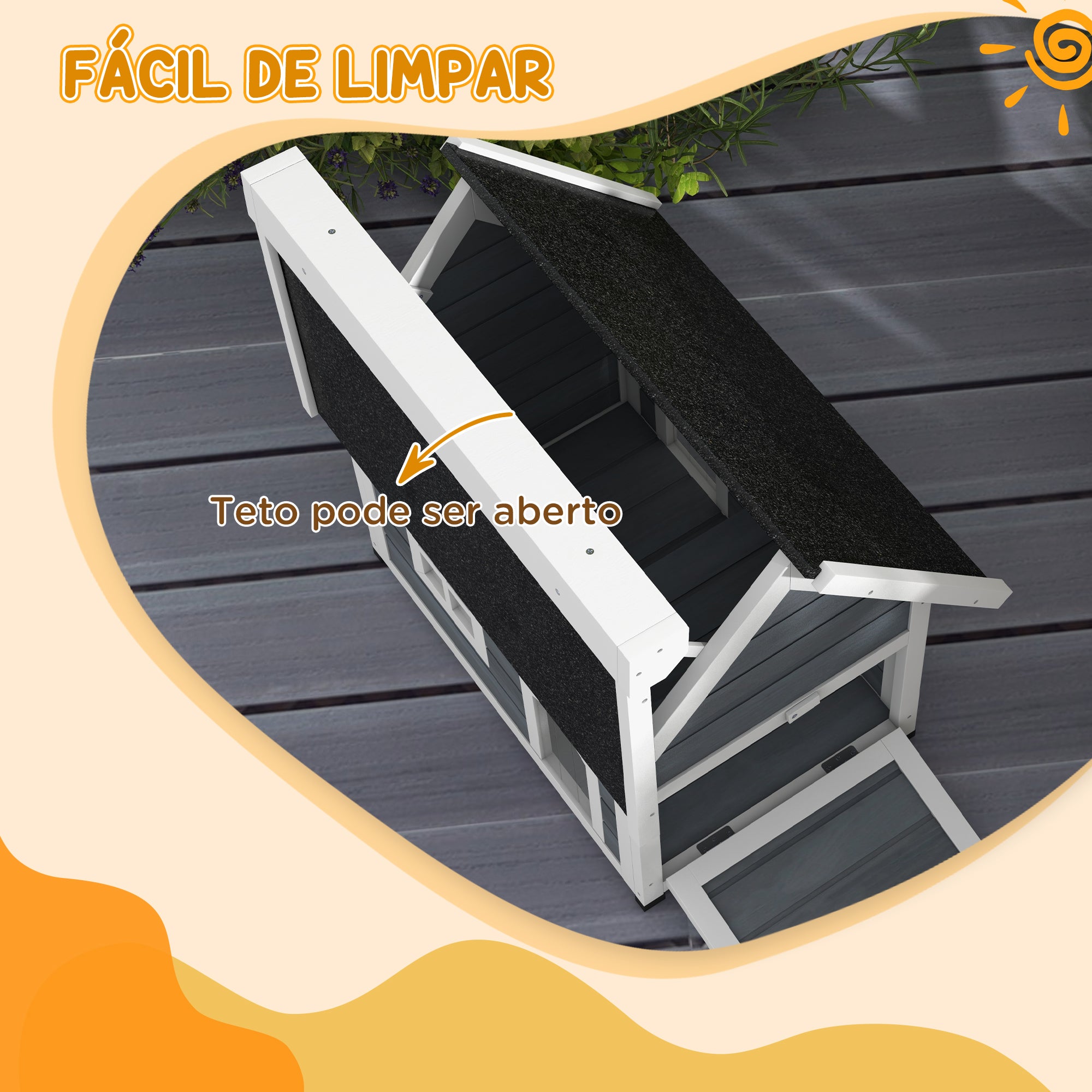 Casa para Gatos de Madeira com Telhado Asfáltico 77x57,5x68 cm - Cinzento