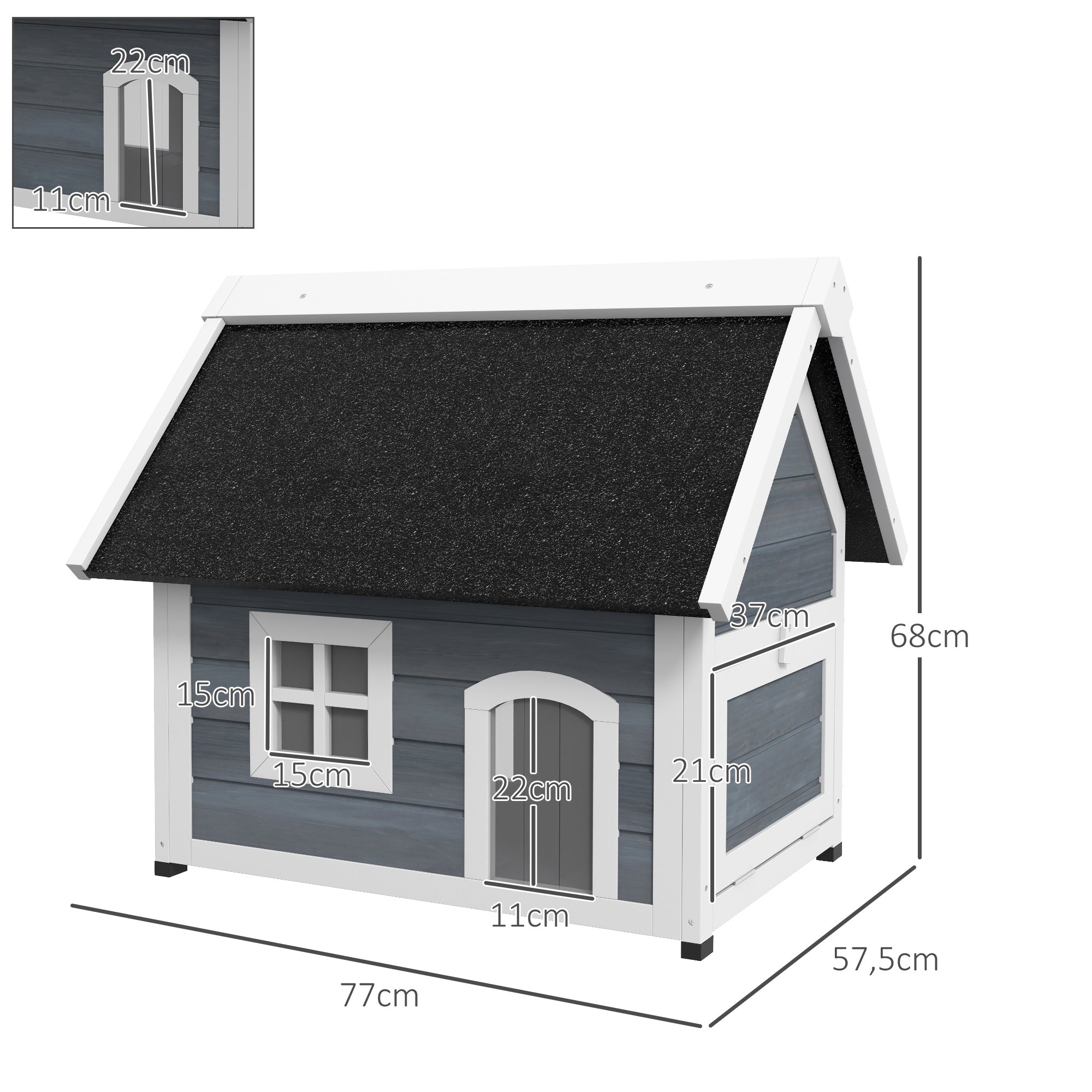 Casa para Gatos de Madeira com Telhado Asfáltico 77x57,5x68 cm - Cinzento