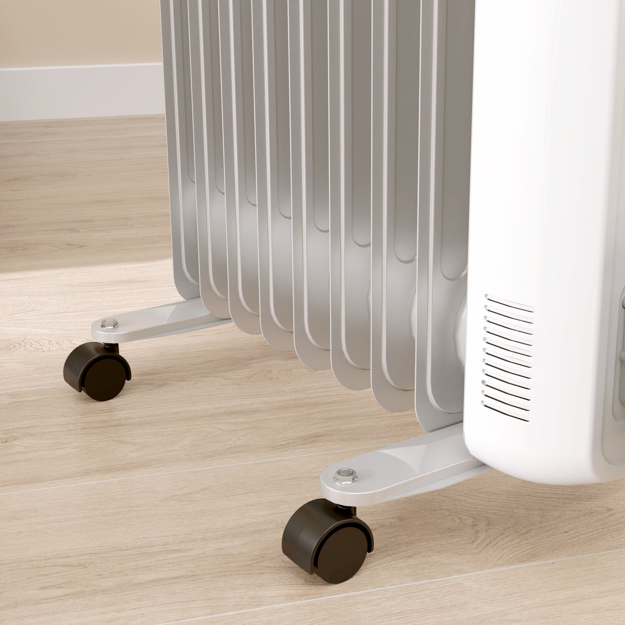 Aquecedor a Óleo Silencioso de 9 Elementos 2000W - Branco 29x41,5x62 cm