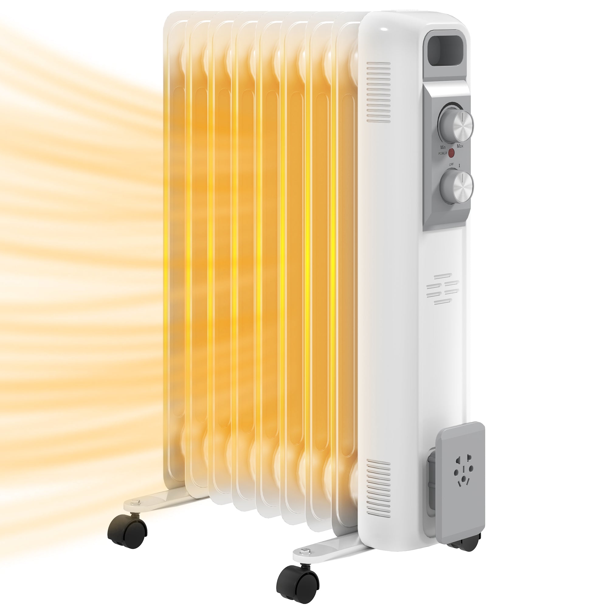 Aquecedor a Óleo Silencioso de 9 Elementos 2000W - Branco 29x41,5x62 cm