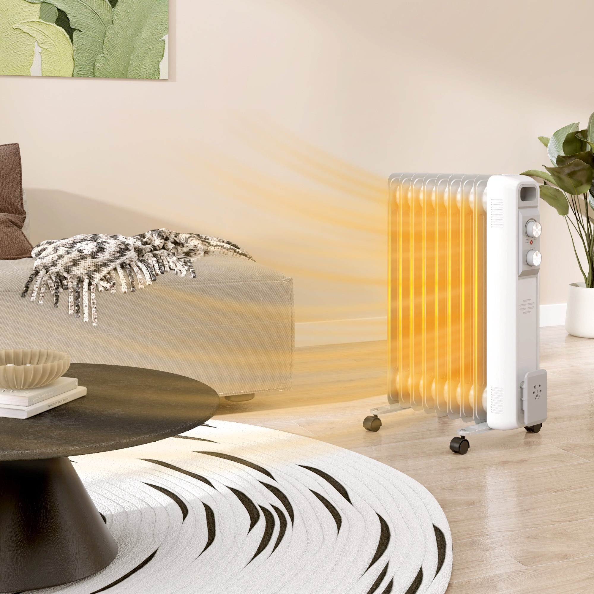 Aquecedor a Óleo Silencioso de 9 Elementos 2000W - Branco 29x41,5x62 cm