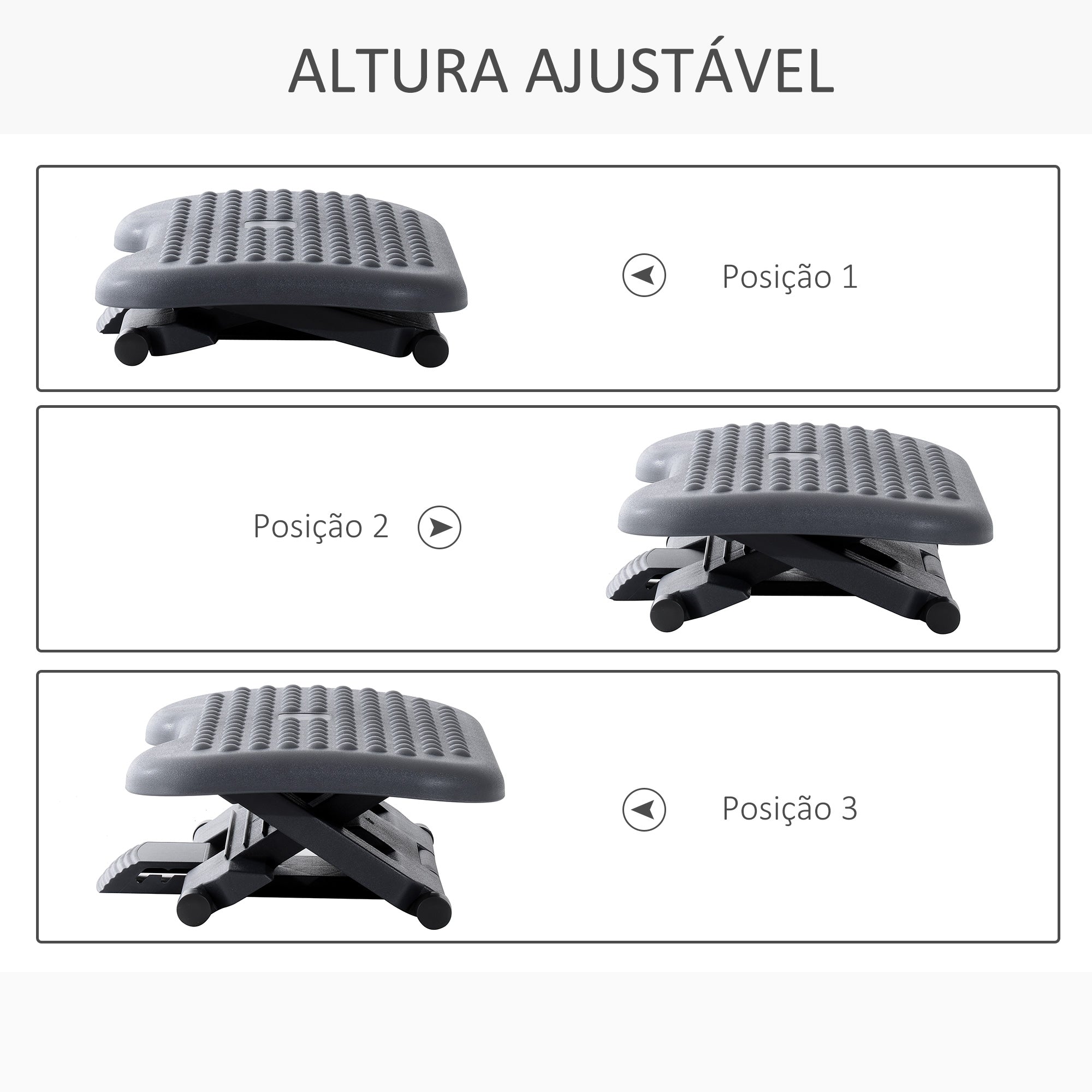 Apoio de Pés Ergonômico Ajustável 46x35 cm Cinza Escura