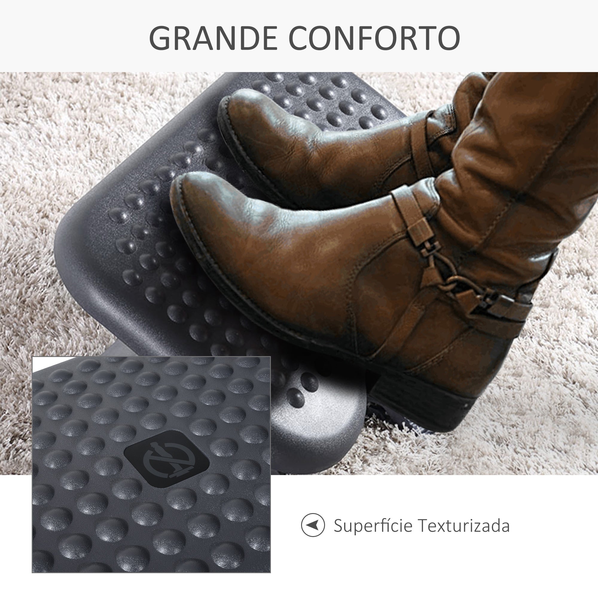 Apoio de Pés Ergonômico Ajustável 46x35 cm Cinza Escura