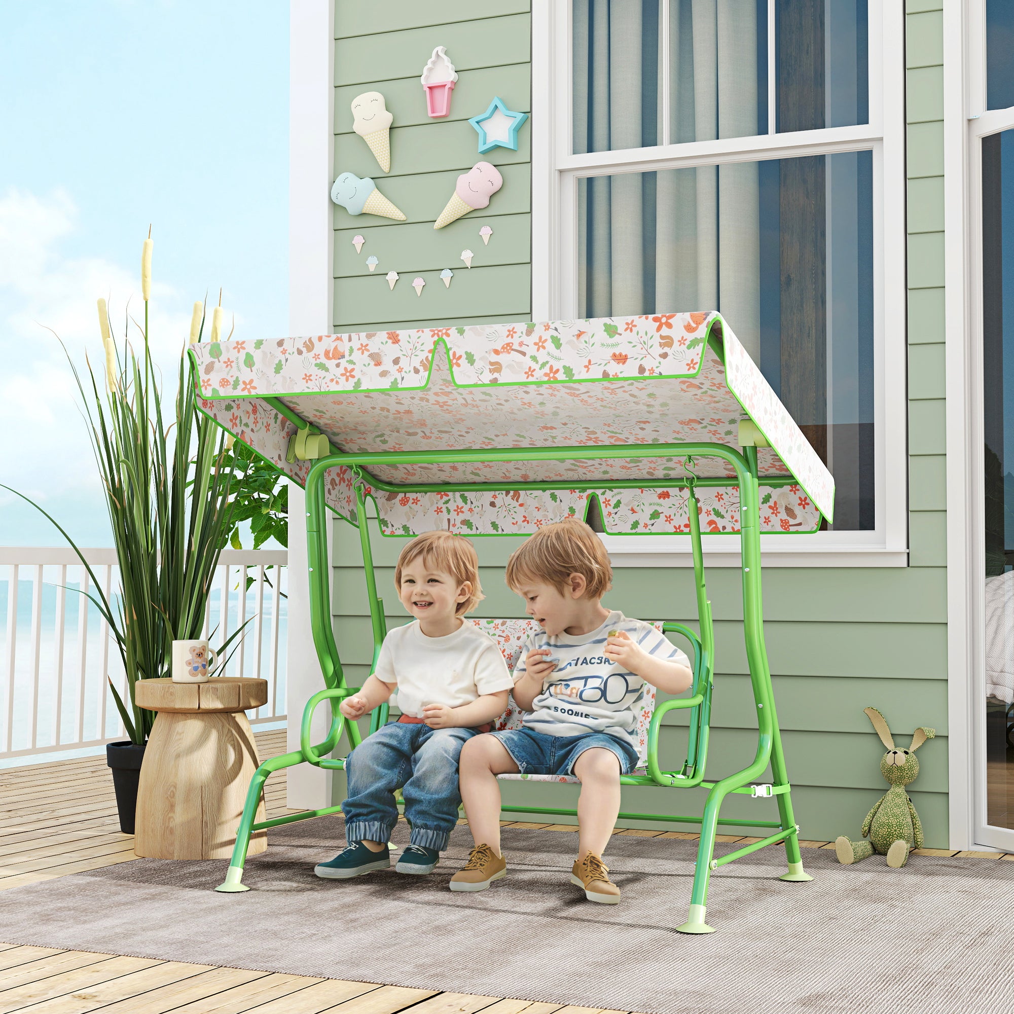 Baloiço de Jardim Infantil Verde 120x112x75 cm - Diversão e Segurança para Crianças
