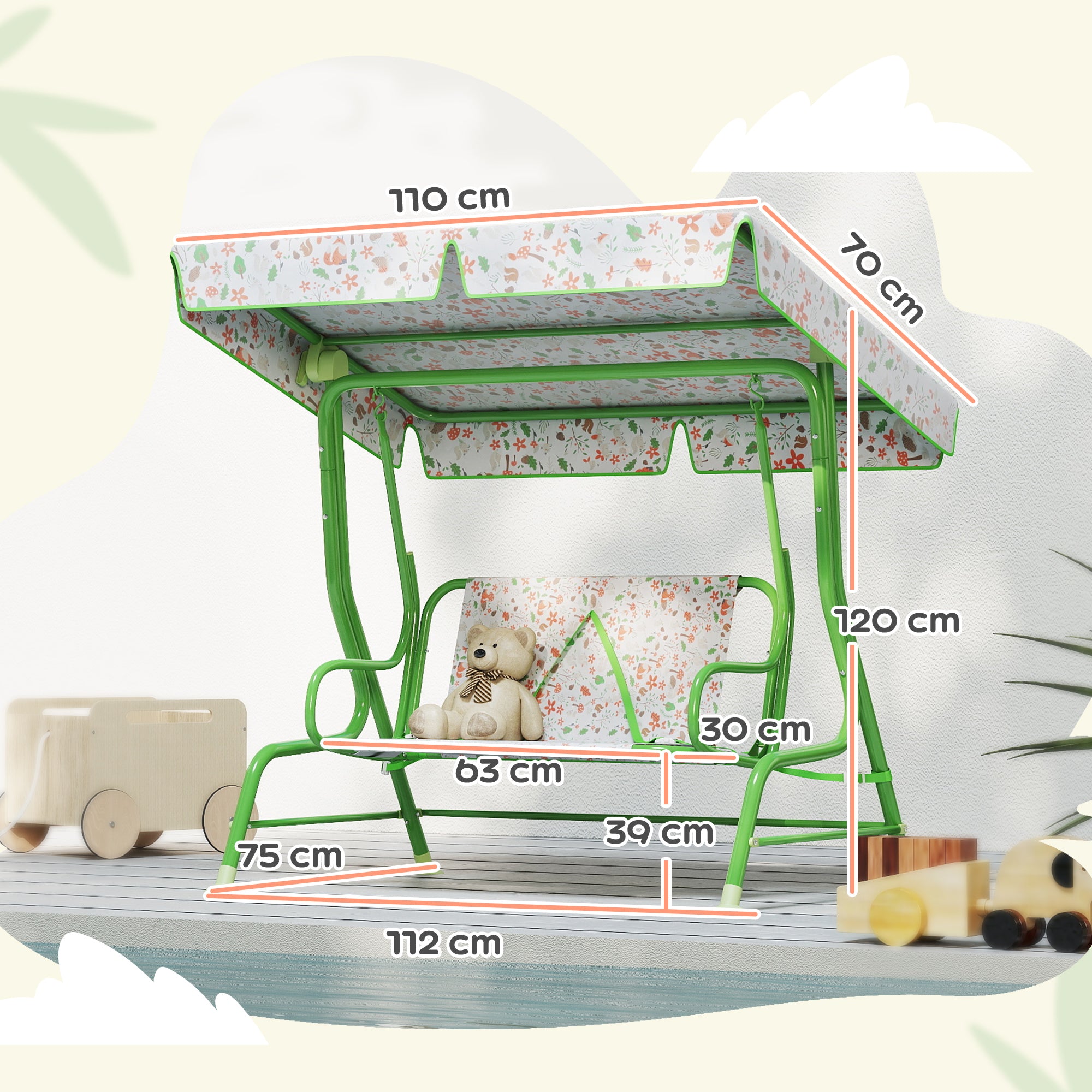 Baloiço de Jardim Infantil Verde 120x112x75 cm - Diversão e Segurança para Crianças