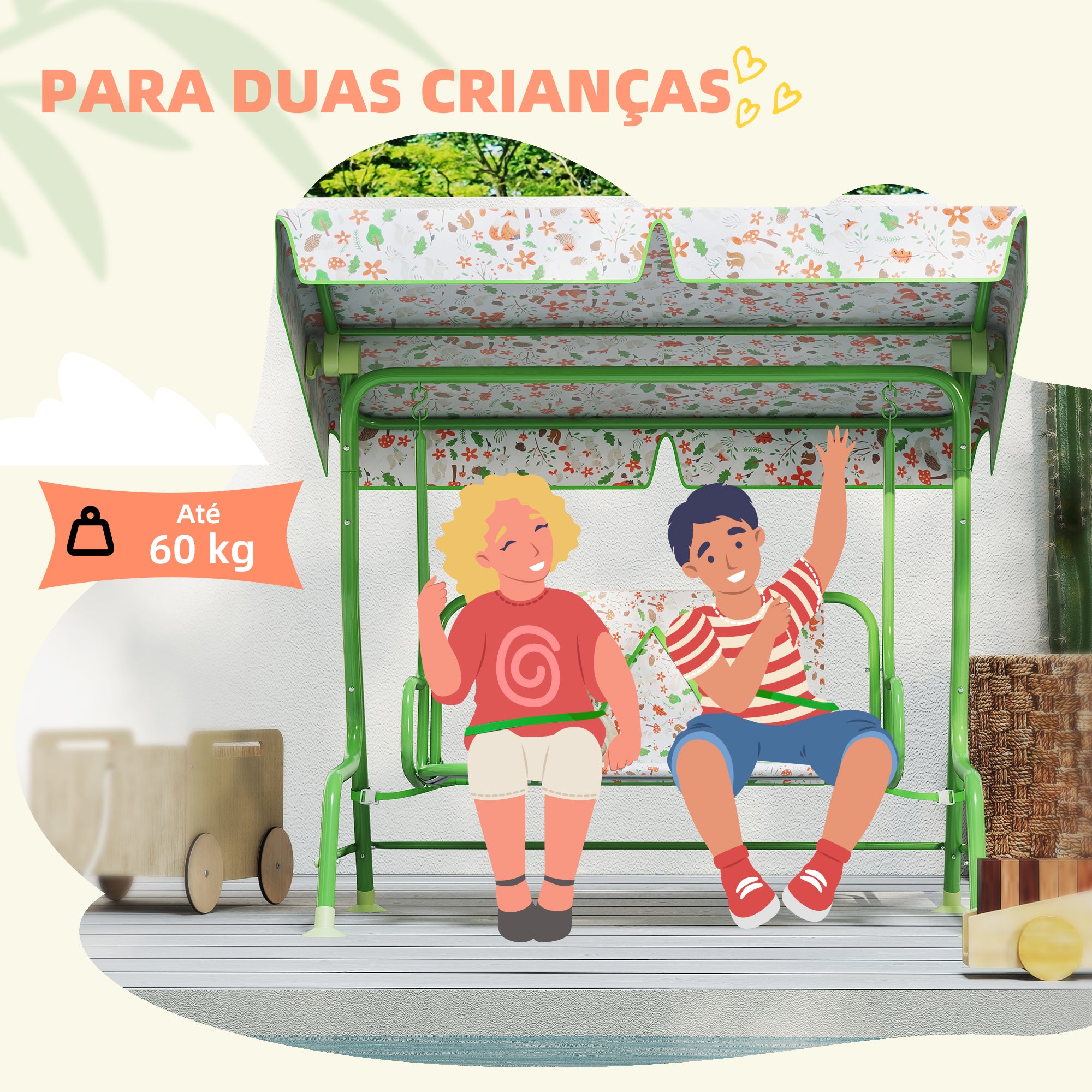 Baloiço de Jardim Infantil Verde 120x112x75 cm - Diversão e Segurança para Crianças