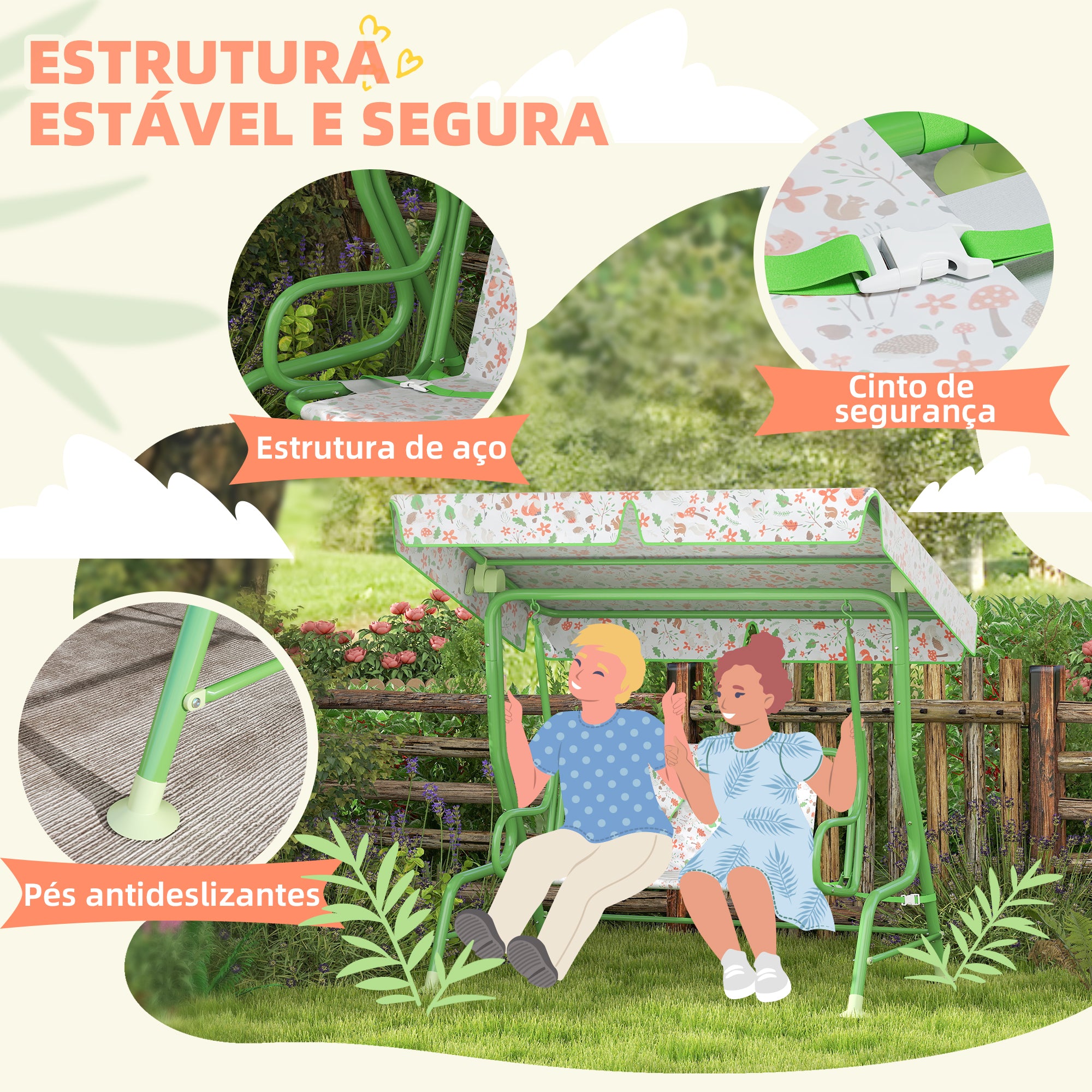 Baloiço de Jardim Infantil Verde 120x112x75 cm - Diversão e Segurança para Crianças
