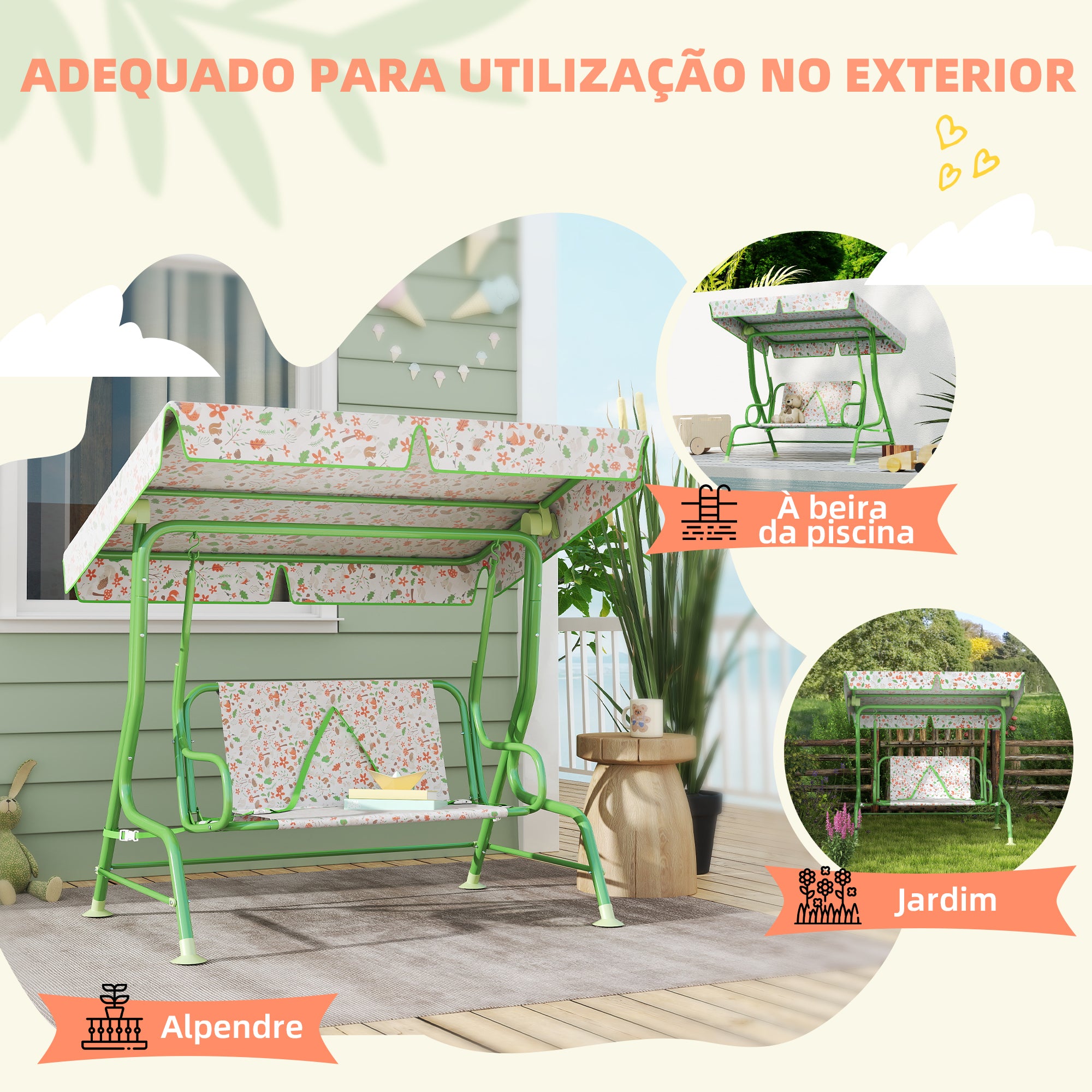 Baloiço de Jardim Infantil Verde 120x112x75 cm - Diversão e Segurança para Crianças