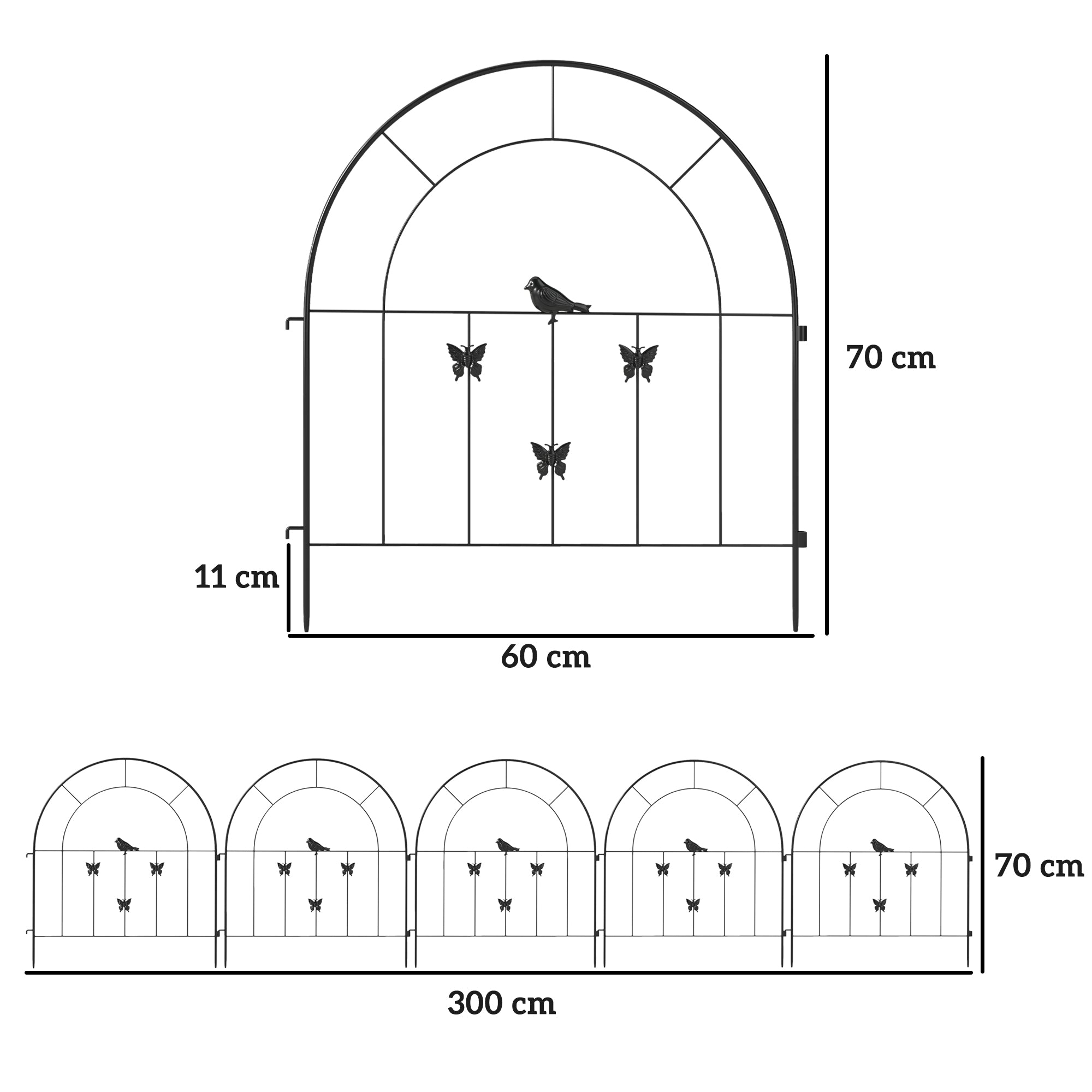 Vedação para Jardim 300x70 cm - Cor Preto