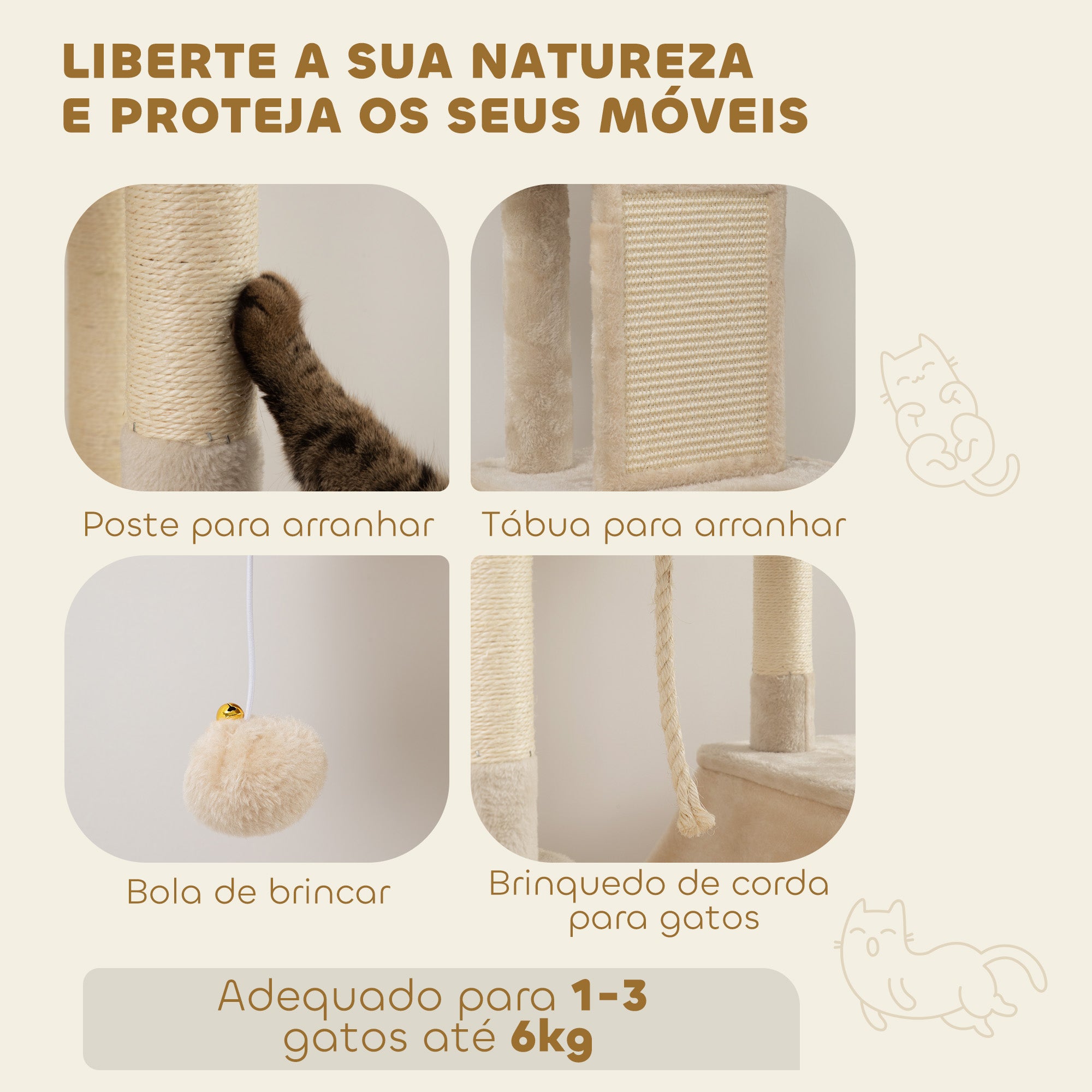 Arranhador para Gatos Grande Bege 60x50x206 cm