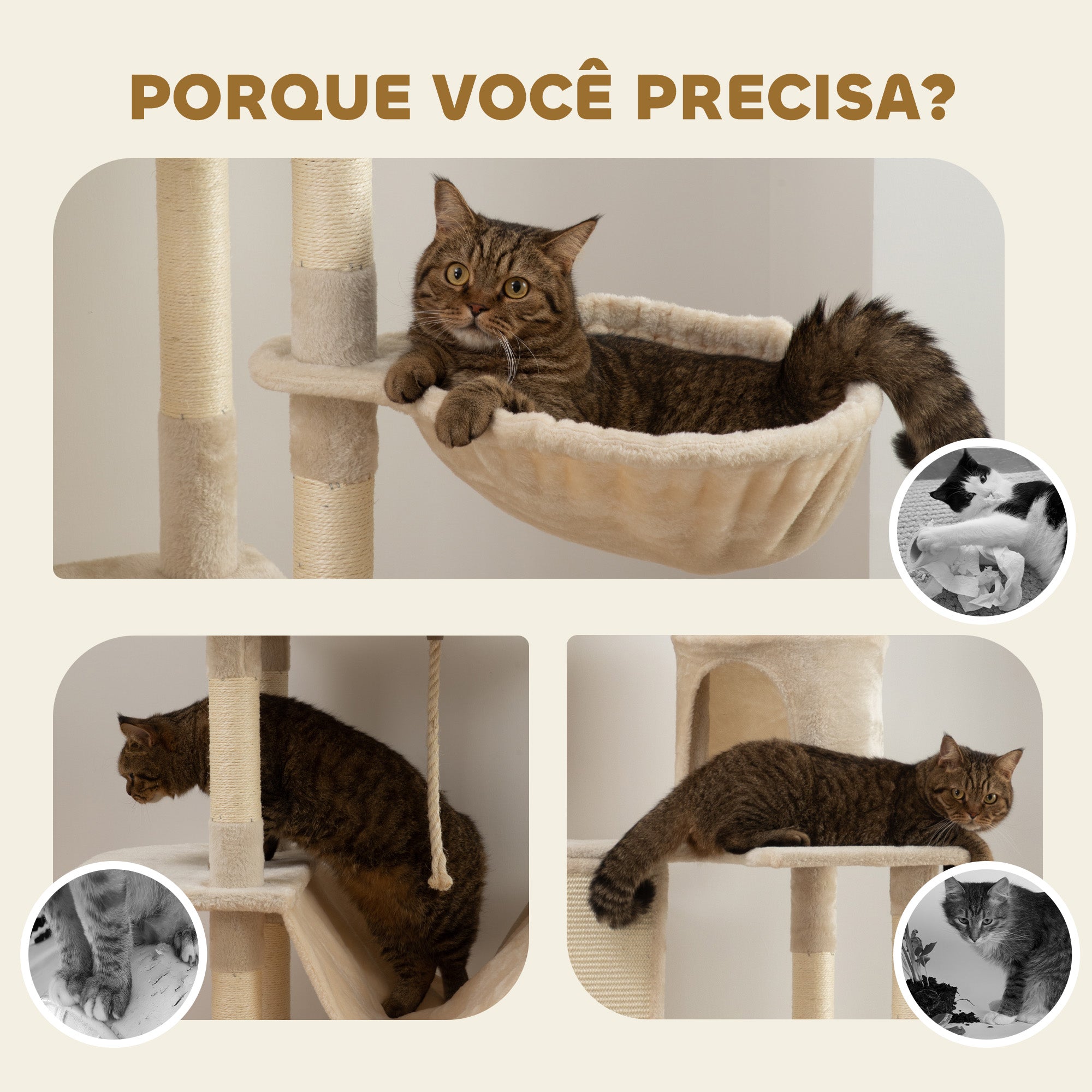 Arranhador para Gatos Grande Bege 60x50x206 cm
