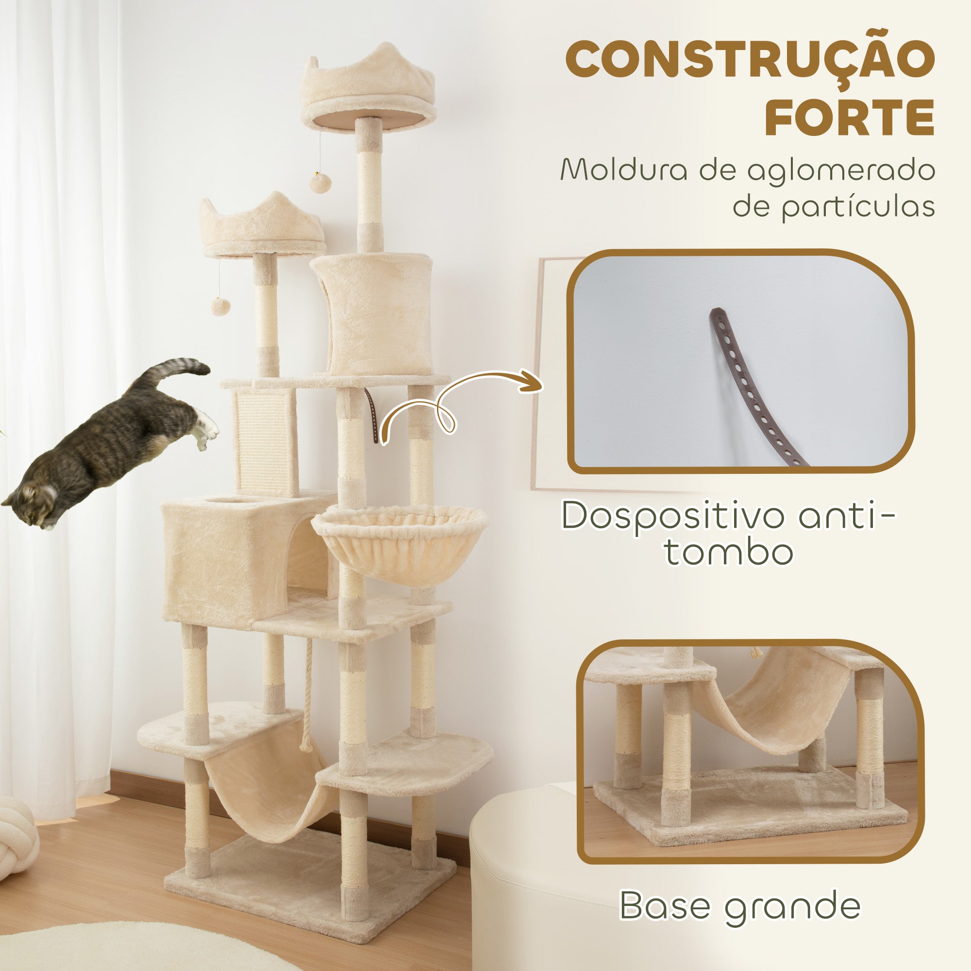 Arranhador para Gatos Grande Bege 60x50x206 cm