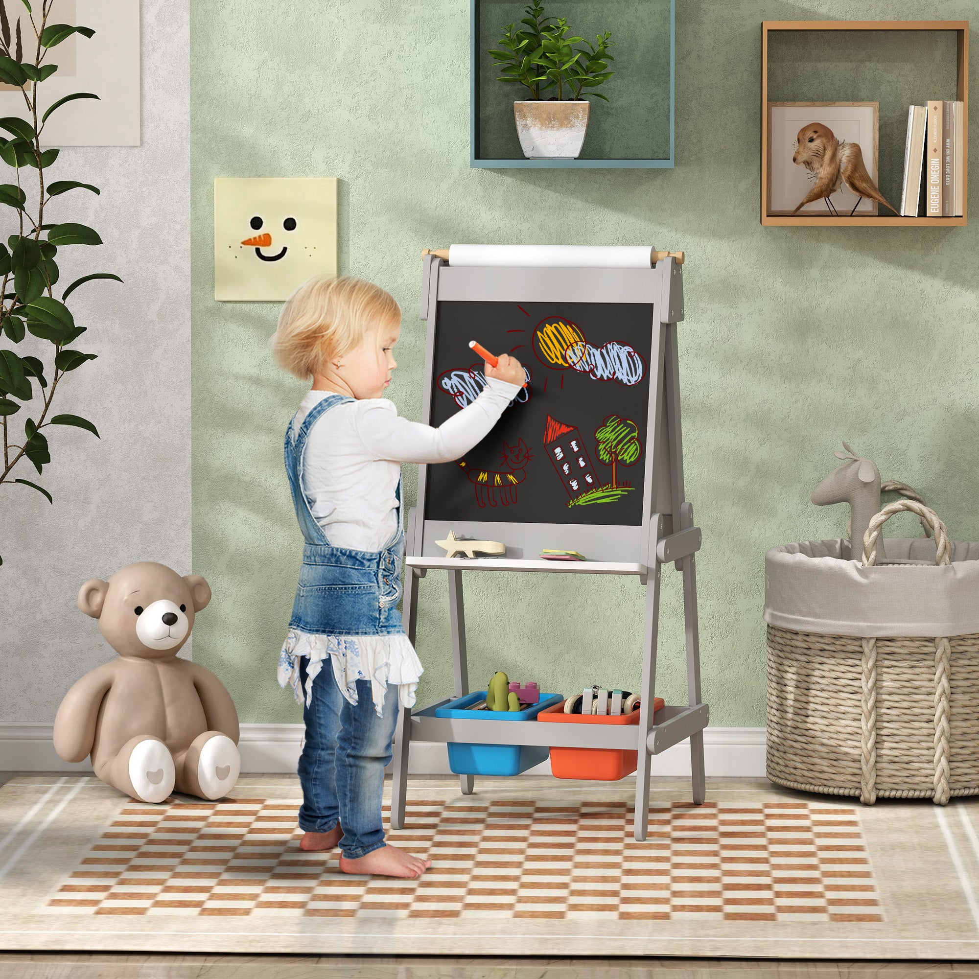 Cavalete de Pintura Infantil 3 em 1 Cinzento 51x50x108 cm