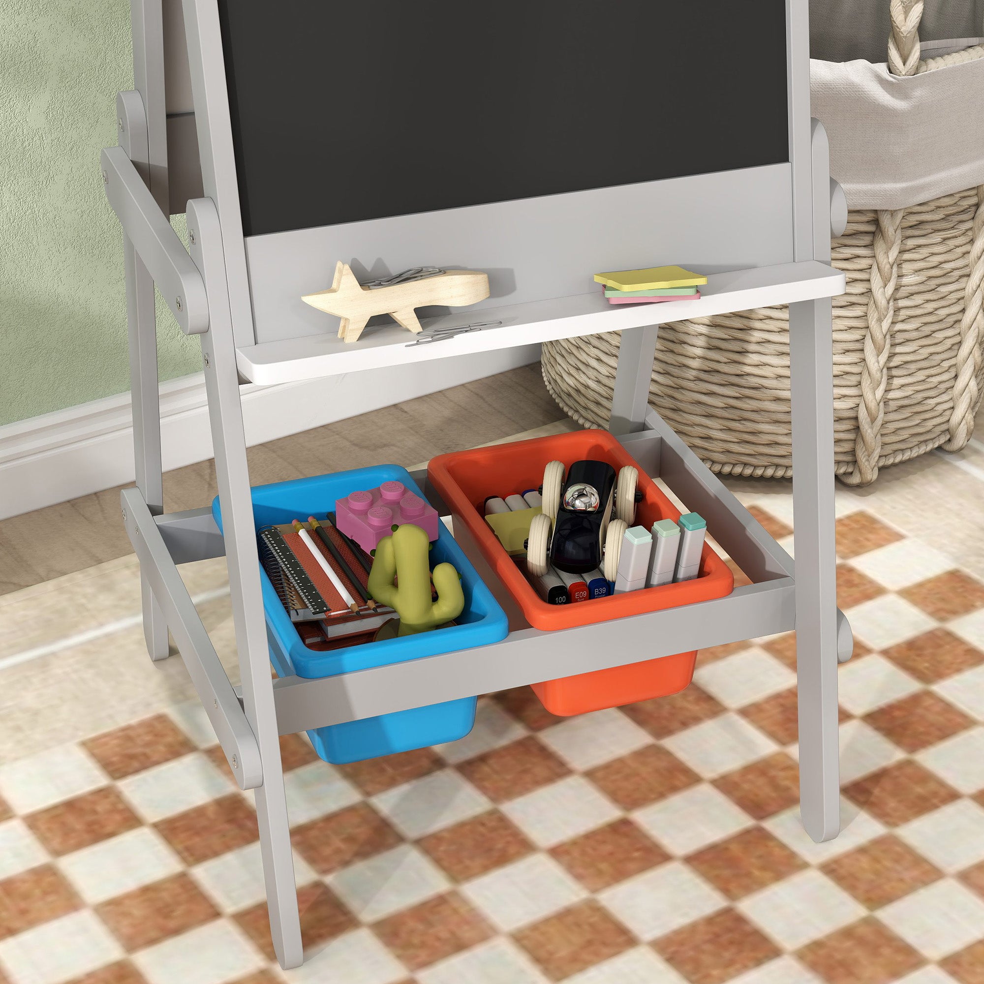 Cavalete de Pintura Infantil 3 em 1 Cinzento 51x50x108 cm