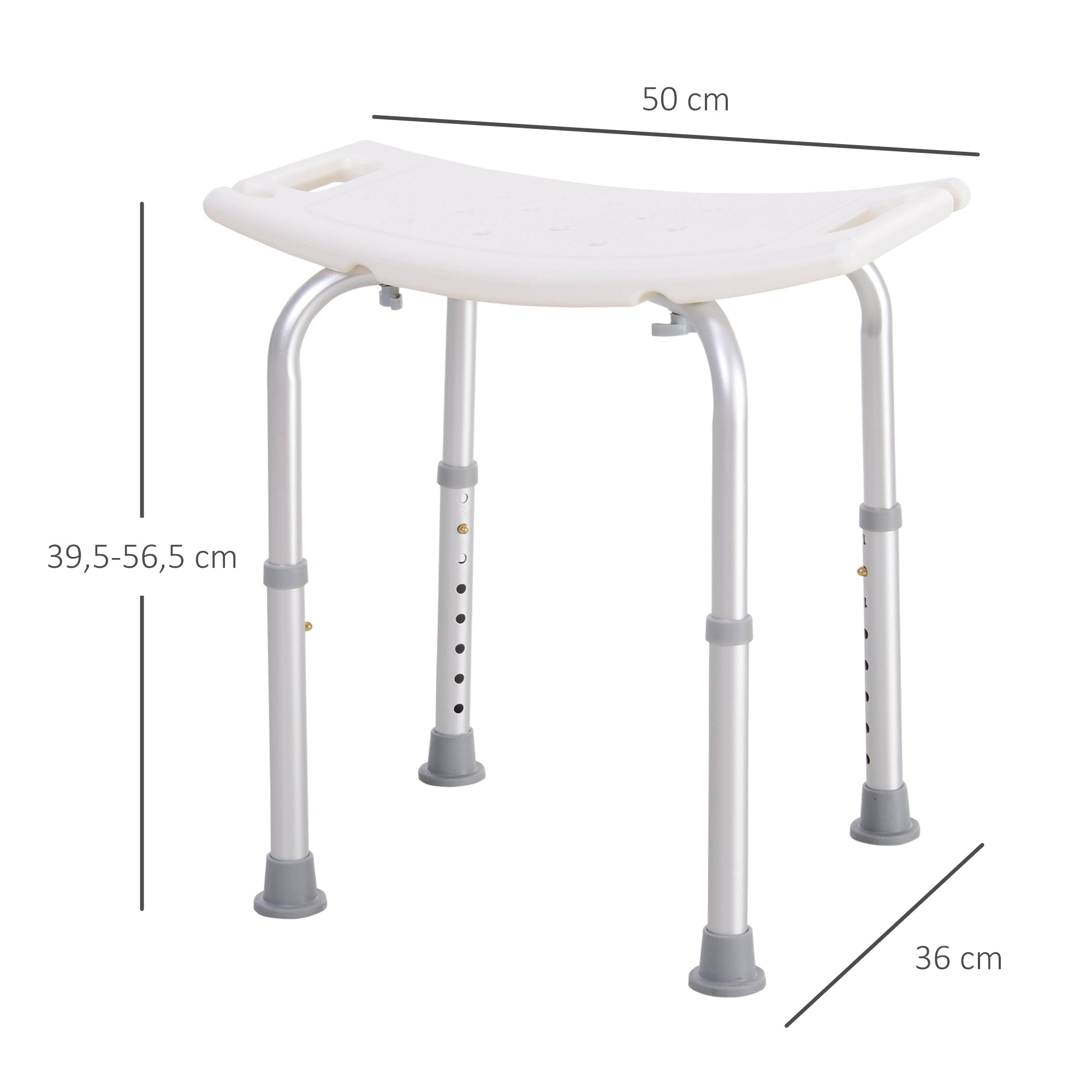 Banco de Duche com Altura Ajustável – 50x36x39,5-56,5 cm – Branco e Prata – Alumínio e Plástico